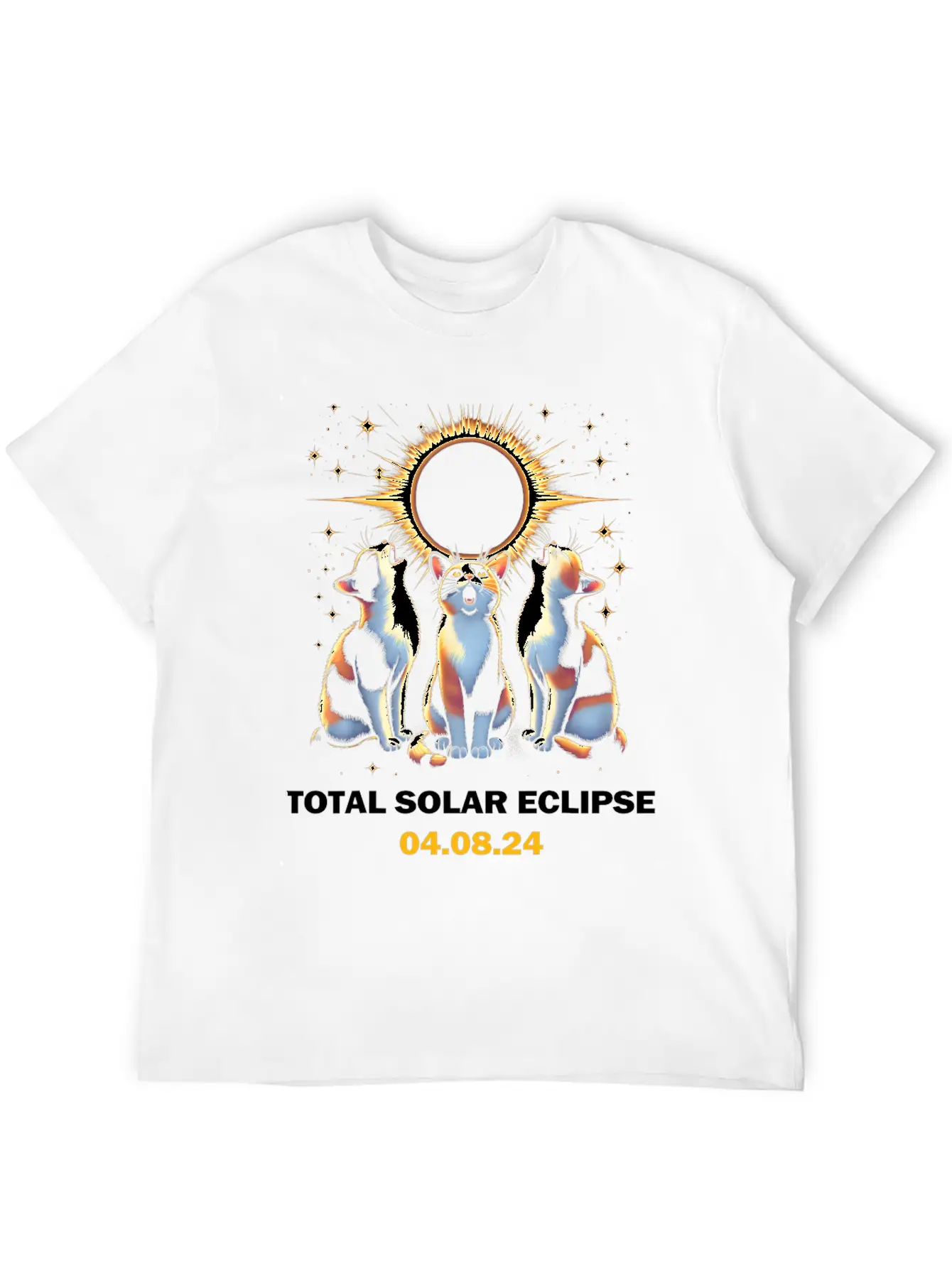 Calico Cat Howling At Total Solar Eclipse 8 April Breathable Graphic T-Shirt – Perfect For Casual Days