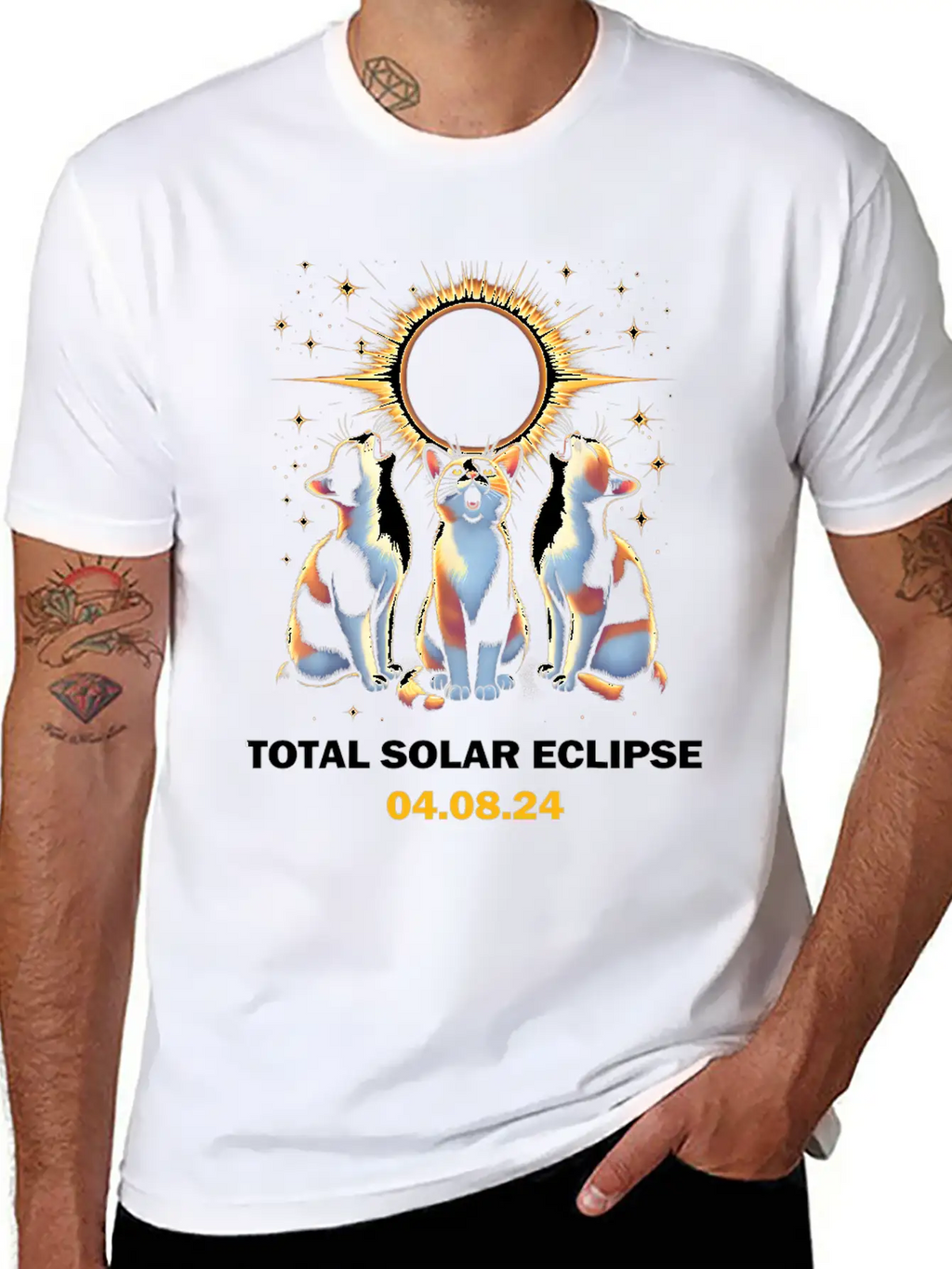 Calico Cat Howling At Total Solar Eclipse 8 April Breathable Graphic T-Shirt – Perfect For Casual Days