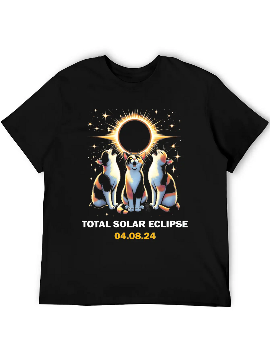 Calico Cat Howling At Total Solar Eclipse 8 April Breathable Graphic T-Shirt – Perfect For Casual Days