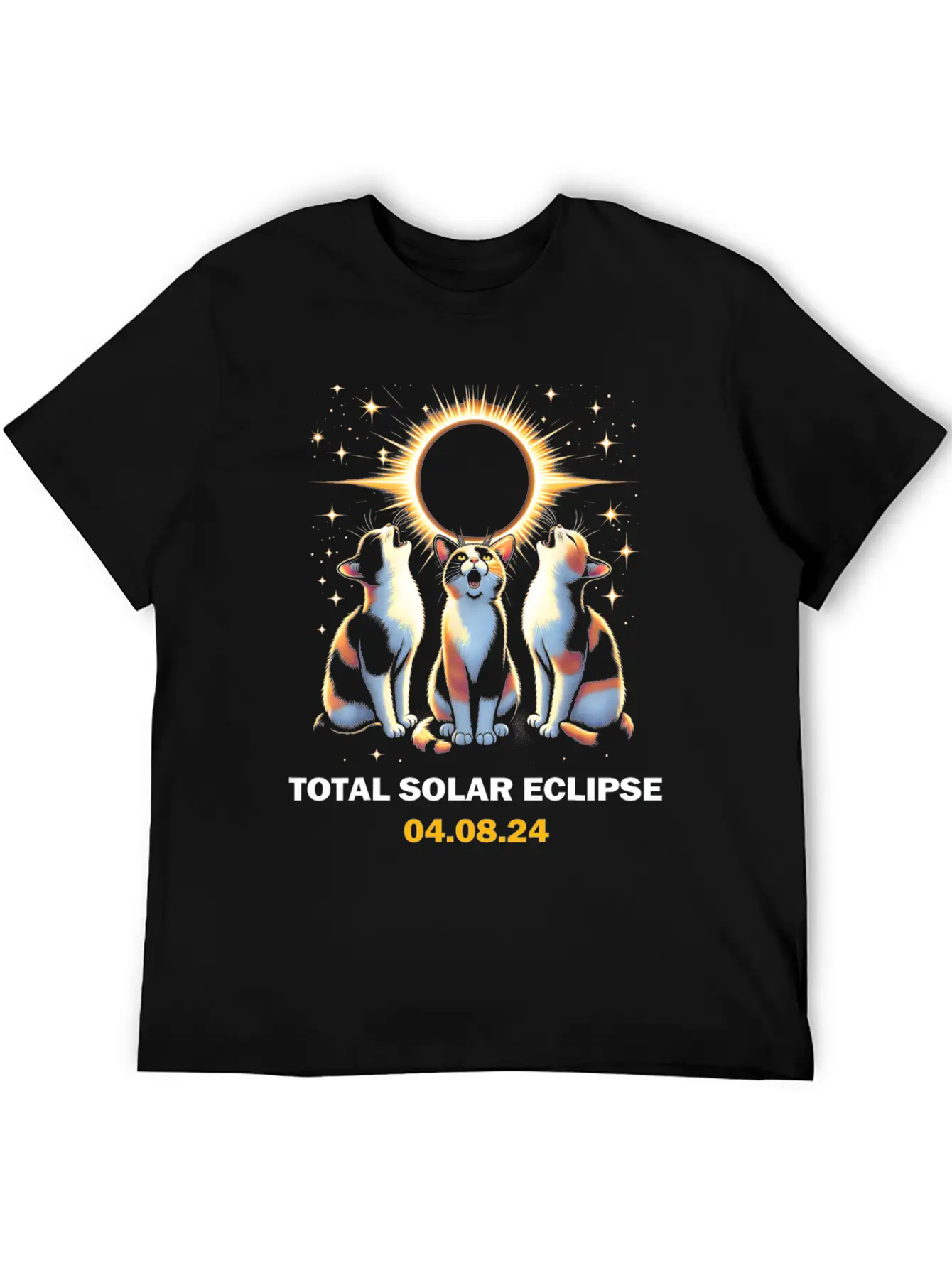Calico Cat Howling At Total Solar Eclipse 8 April Breathable Graphic T-Shirt – Perfect For Casual Days