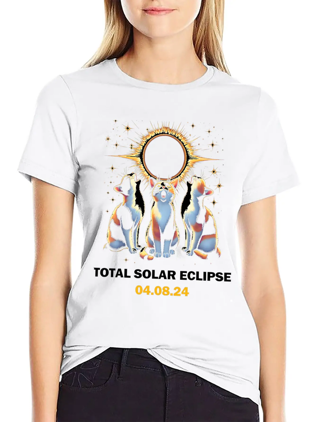 Calico Cat Howling At Total Solar Eclipse 8 April Breathable Graphic T-Shirt – Perfect For Casual Days