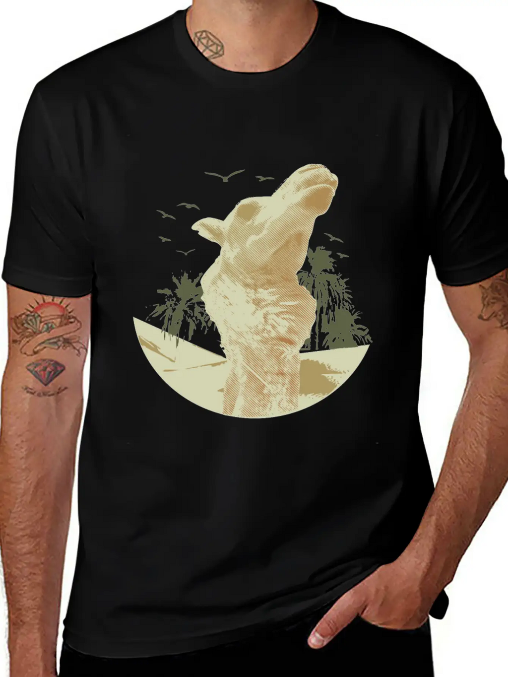 Camel In The Desert With Palm Trees And Sand Classic Cotton Tee – Unisex Comfort For Any Season