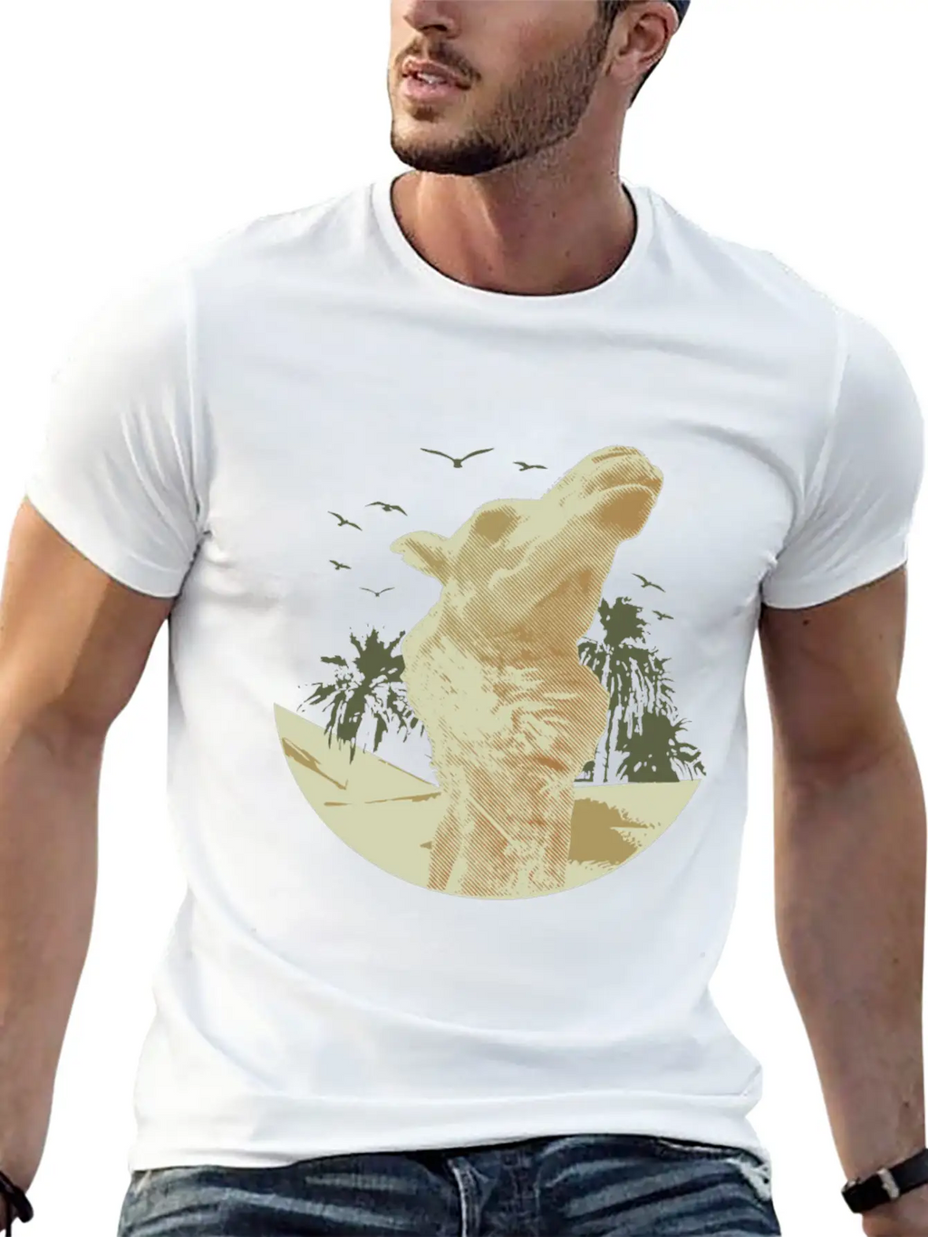 Camel In The Desert With Palm Trees And Sand Classic Cotton Tee – Unisex Comfort For Any Season