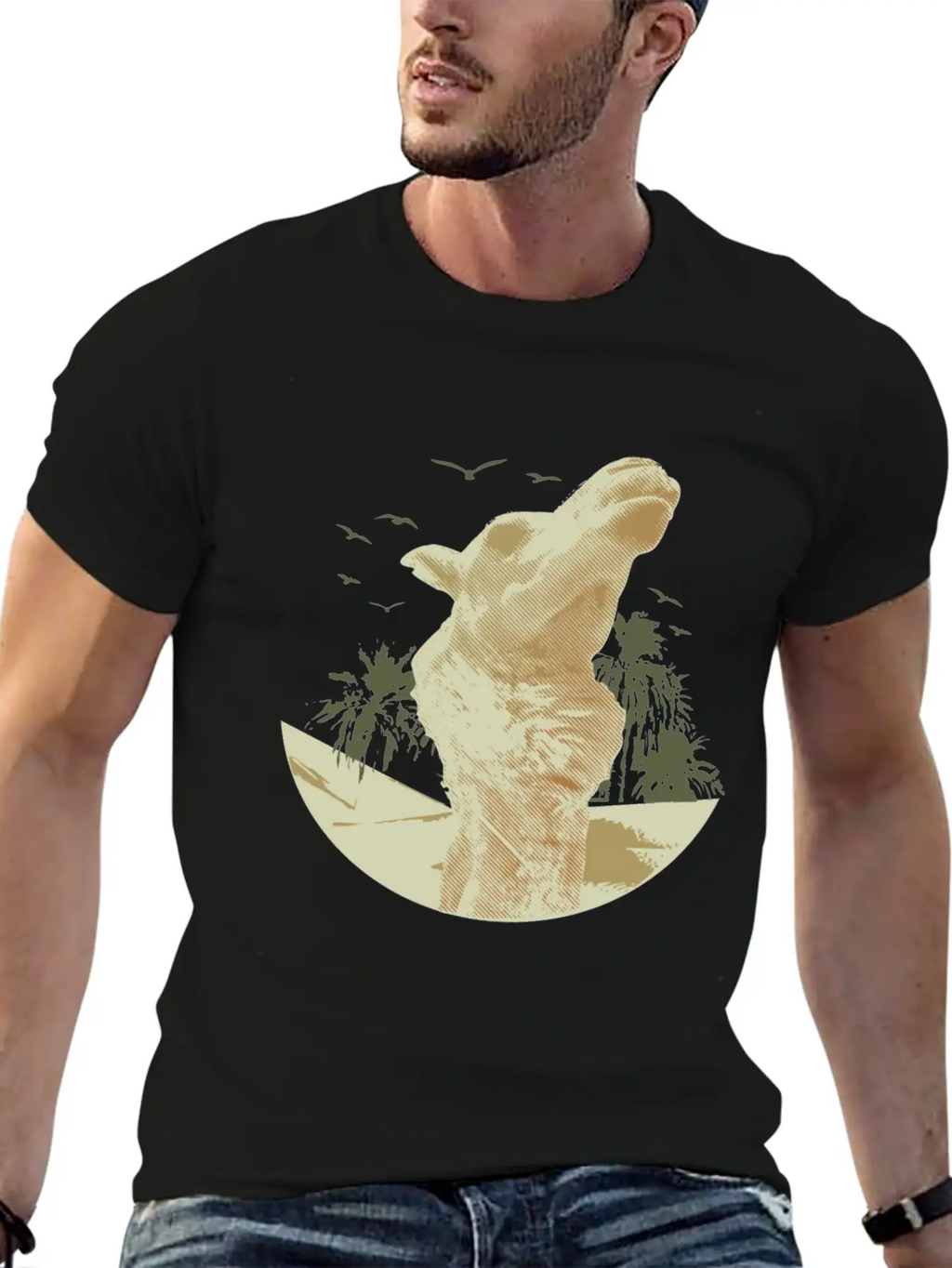 Camel In The Desert With Palm Trees And Sand Classic Cotton Tee – Unisex Comfort For Any Season