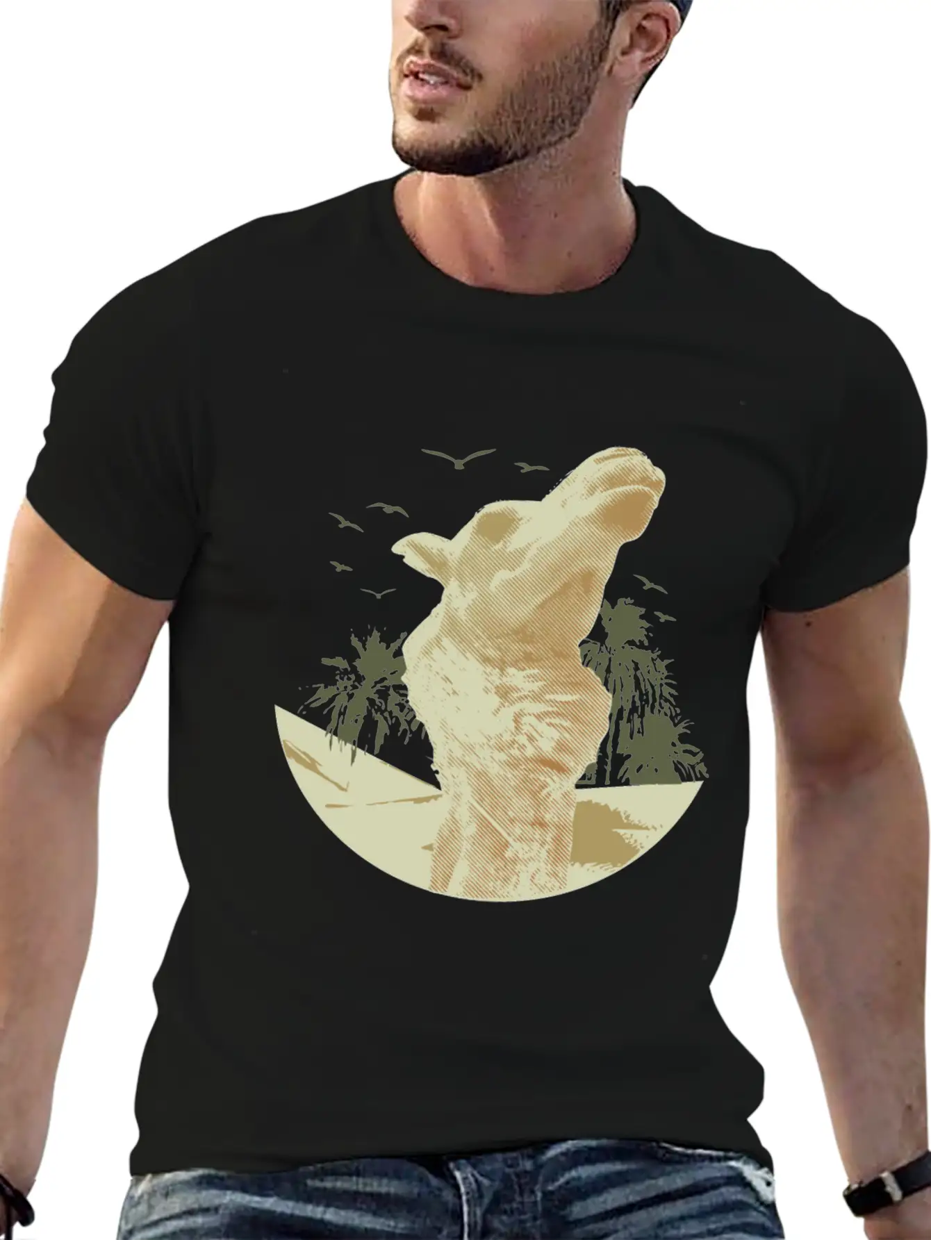 Camel In The Desert With Palm Trees And Sand Classic Cotton Tee – Unisex Comfort For Any Season