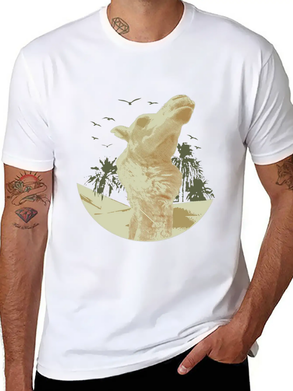Camel In The Desert With Palm Trees And Sand Classic Cotton Tee – Unisex Comfort For Any Season