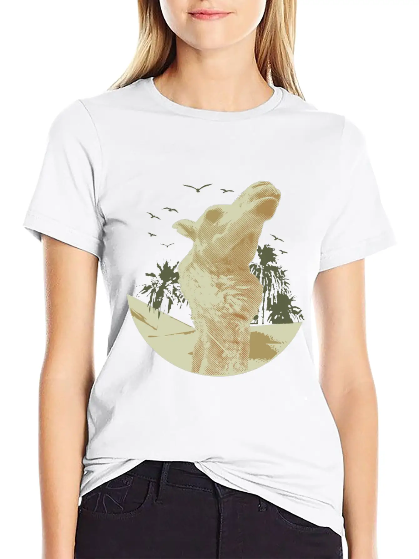 Camel In The Desert With Palm Trees And Sand Classic Cotton Tee – Unisex Comfort For Any Season