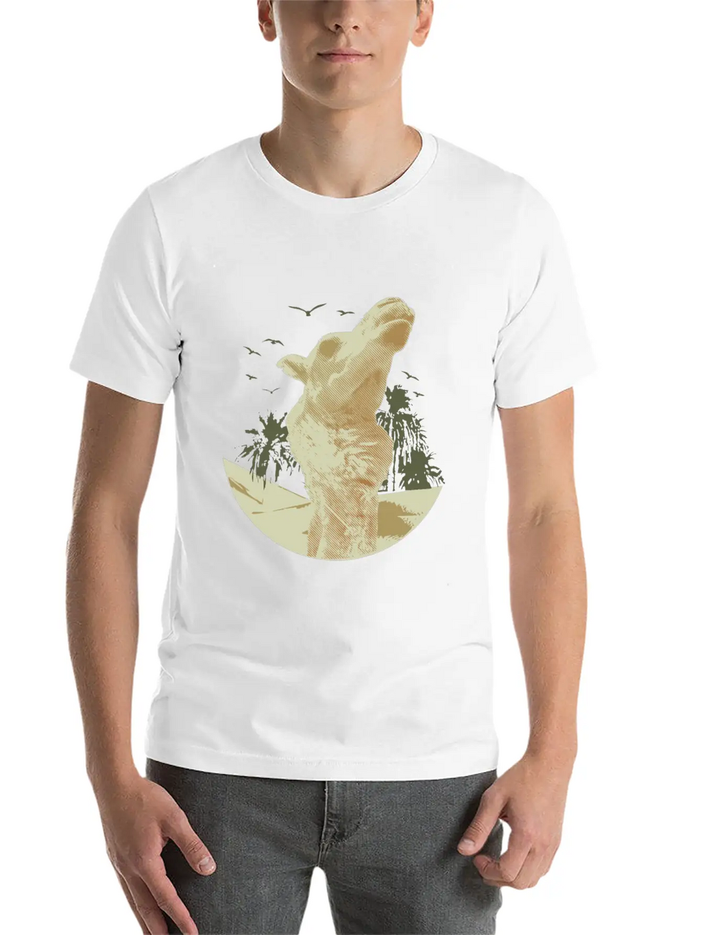 Camel In The Desert With Palm Trees And Sand Classic Cotton Tee – Unisex Comfort For Any Season