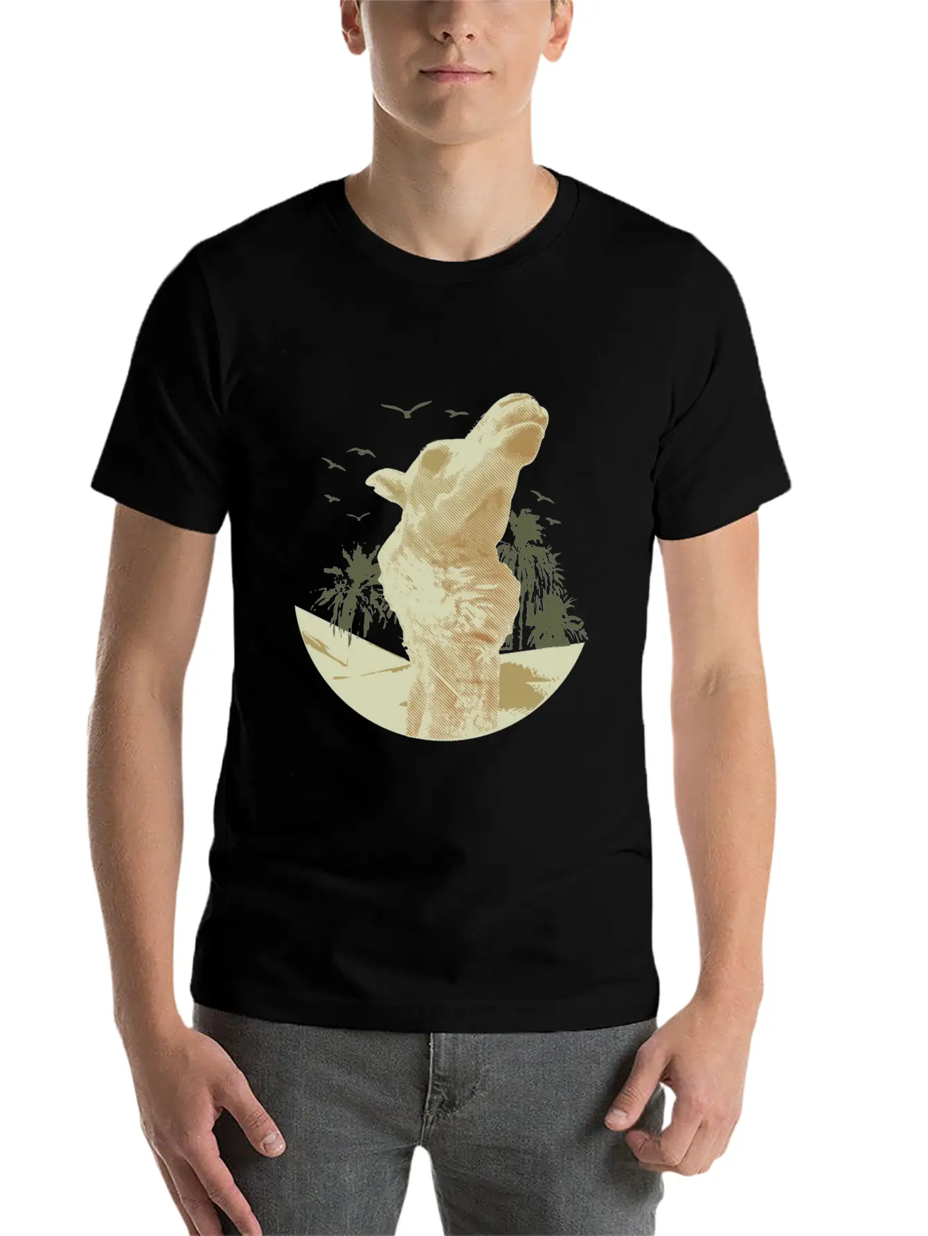 Camel In The Desert With Palm Trees And Sand Classic Cotton Tee – Unisex Comfort For Any Season