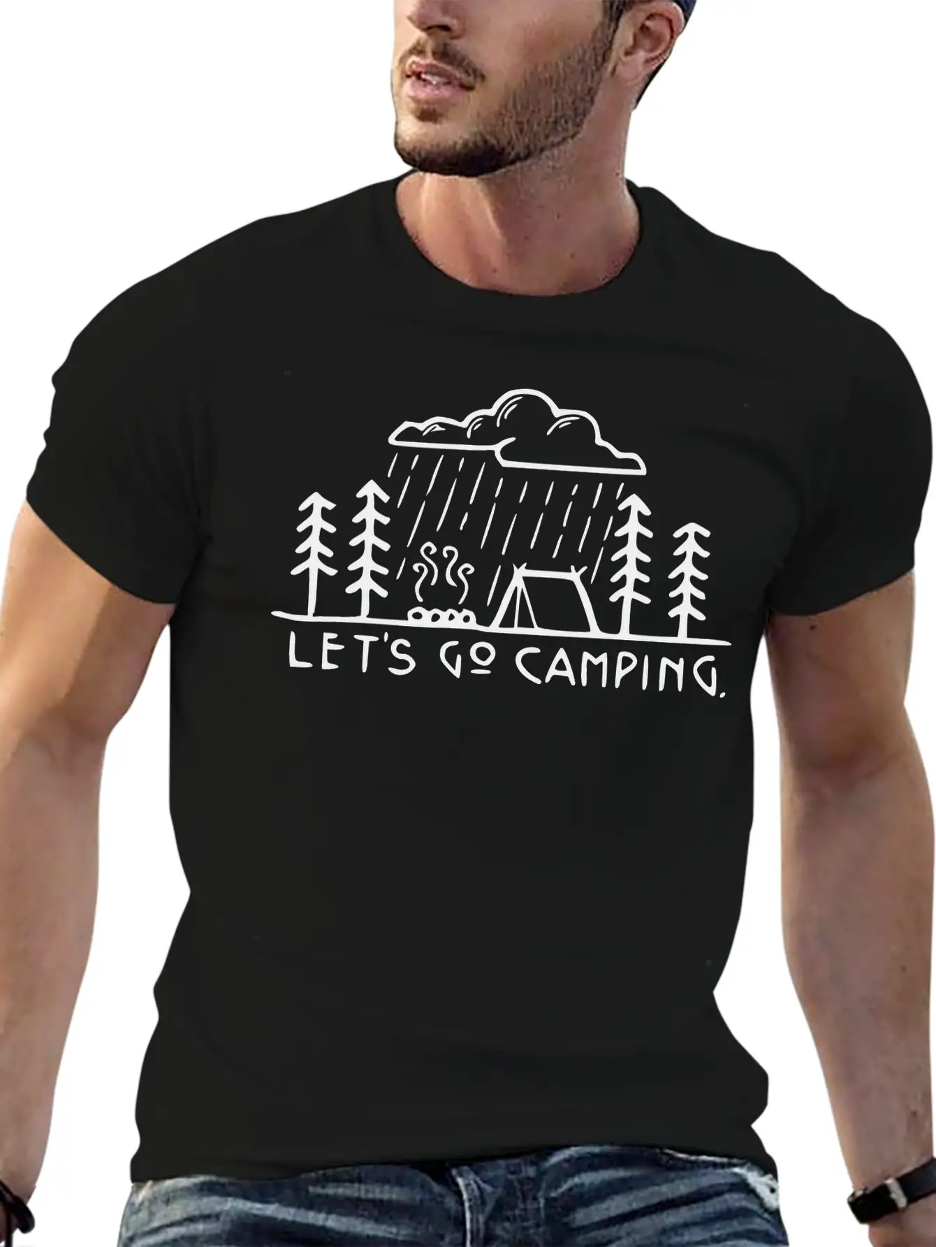 Camping Rain Campfire Stylish Everyday T-Shirt – Unisex Basic Cotton Tee