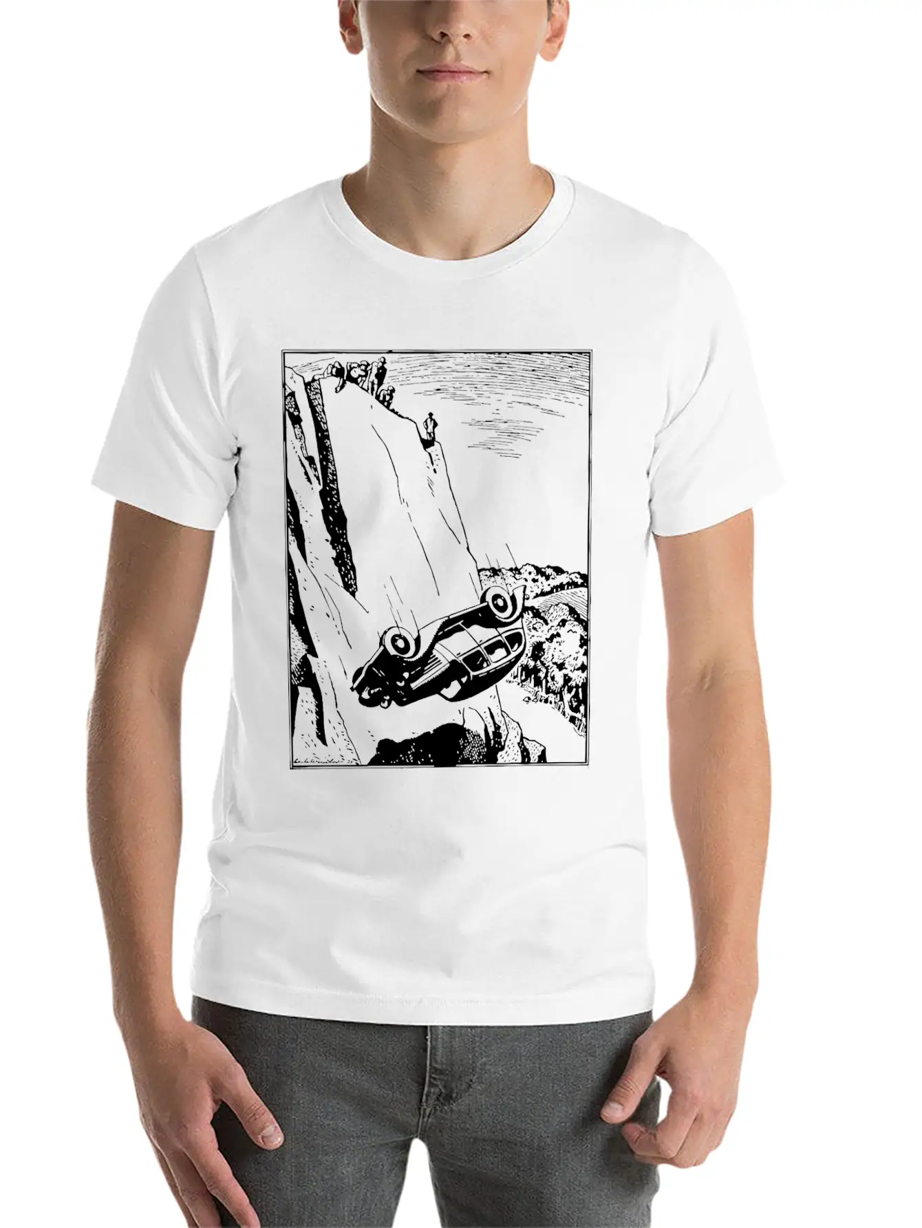 Car Flip Over The Cliff Classic Cotton Tee – Unisex Comfort For Any Season