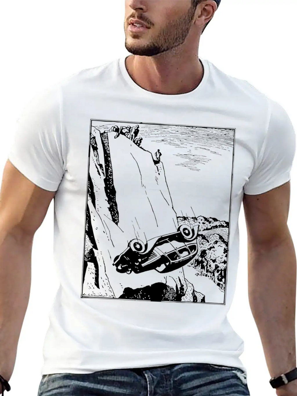 Car Flip Over The Cliff Classic Cotton Tee – Unisex Comfort For Any Season