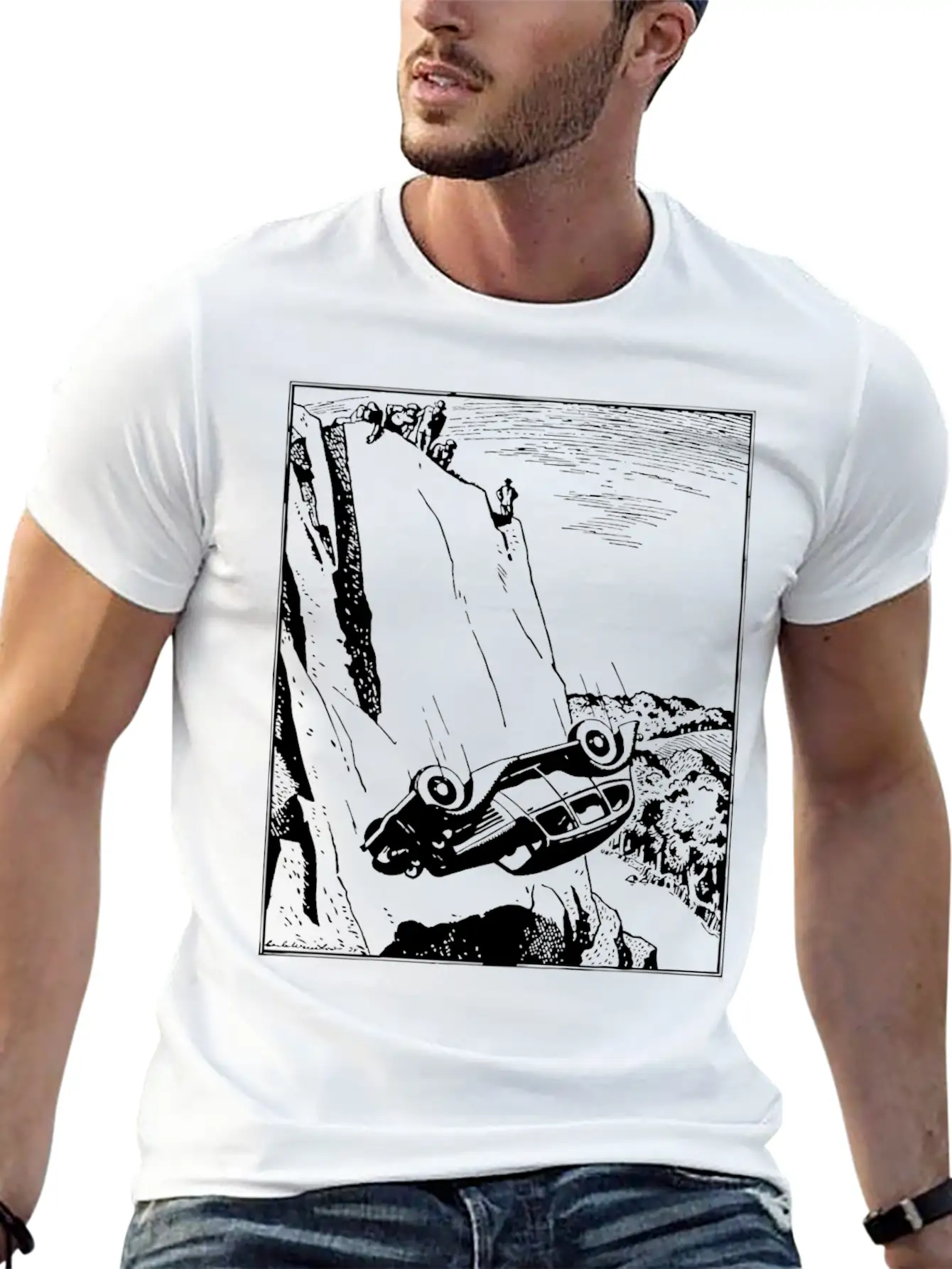 Car Flip Over The Cliff Classic Cotton Tee – Unisex Comfort For Any Season