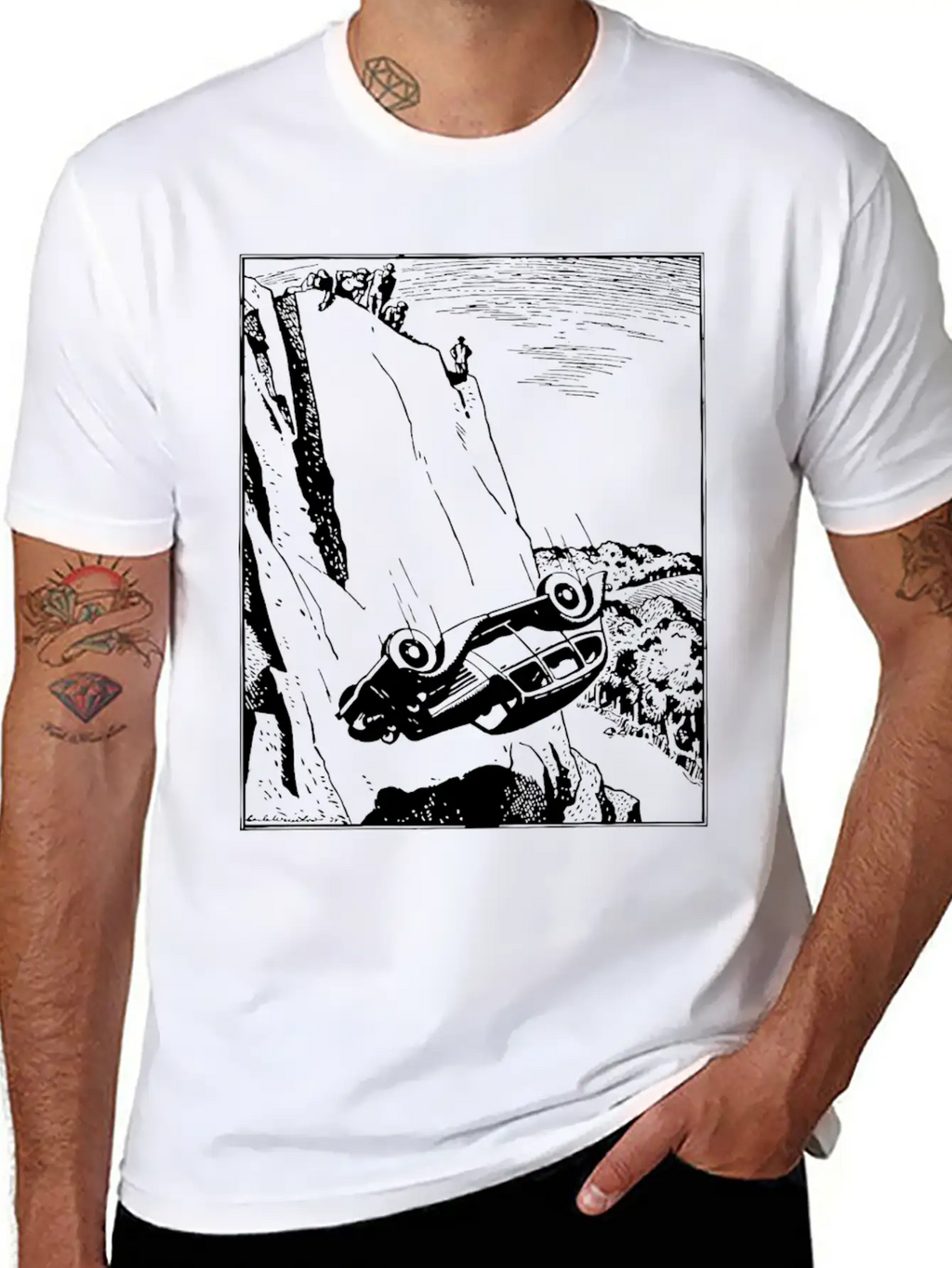 Car Flip Over The Cliff Classic Cotton Tee – Unisex Comfort For Any Season