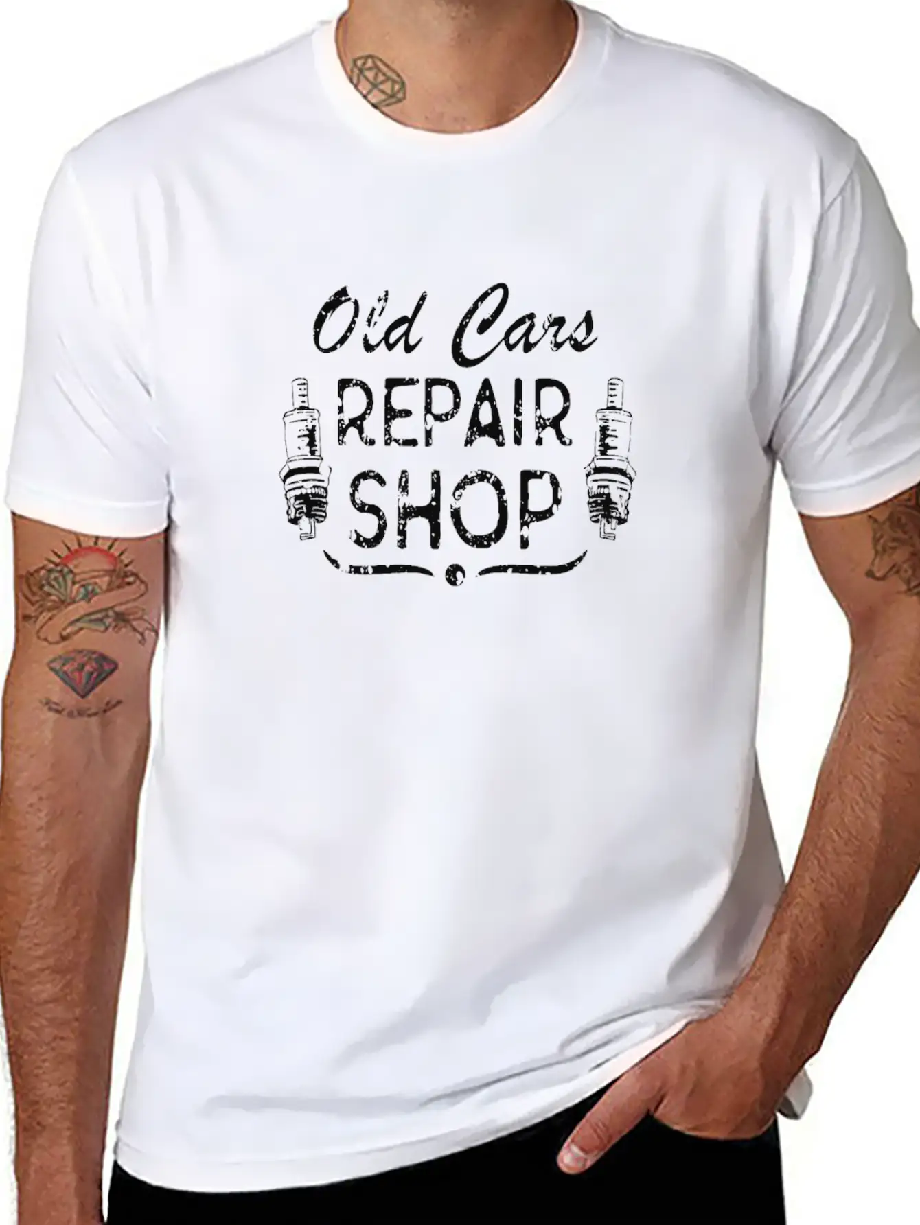 Car Mechanic Spark Plug Workshop Vintage Basic Graphic T-Shirt – Daily Comfort In Soft Cotton