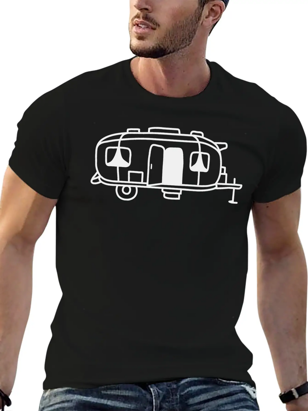 Cartoon Design Camping Wagon Basic Graphic T-Shirt – Daily Comfort In Soft Cotton