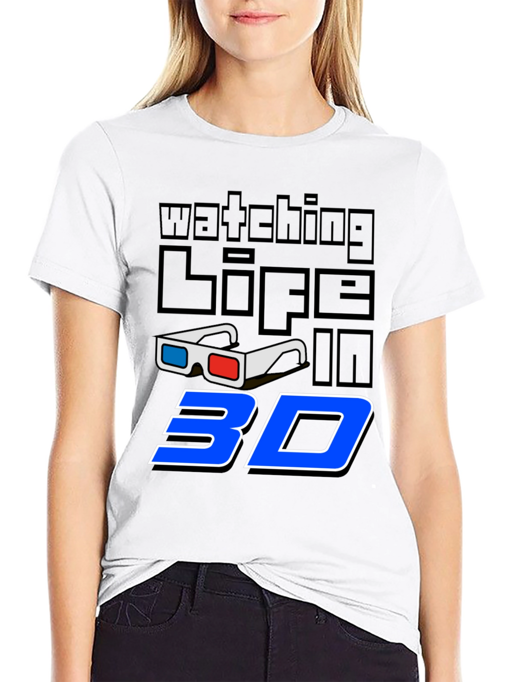 Watching Life in 3D Black Graphic Tee