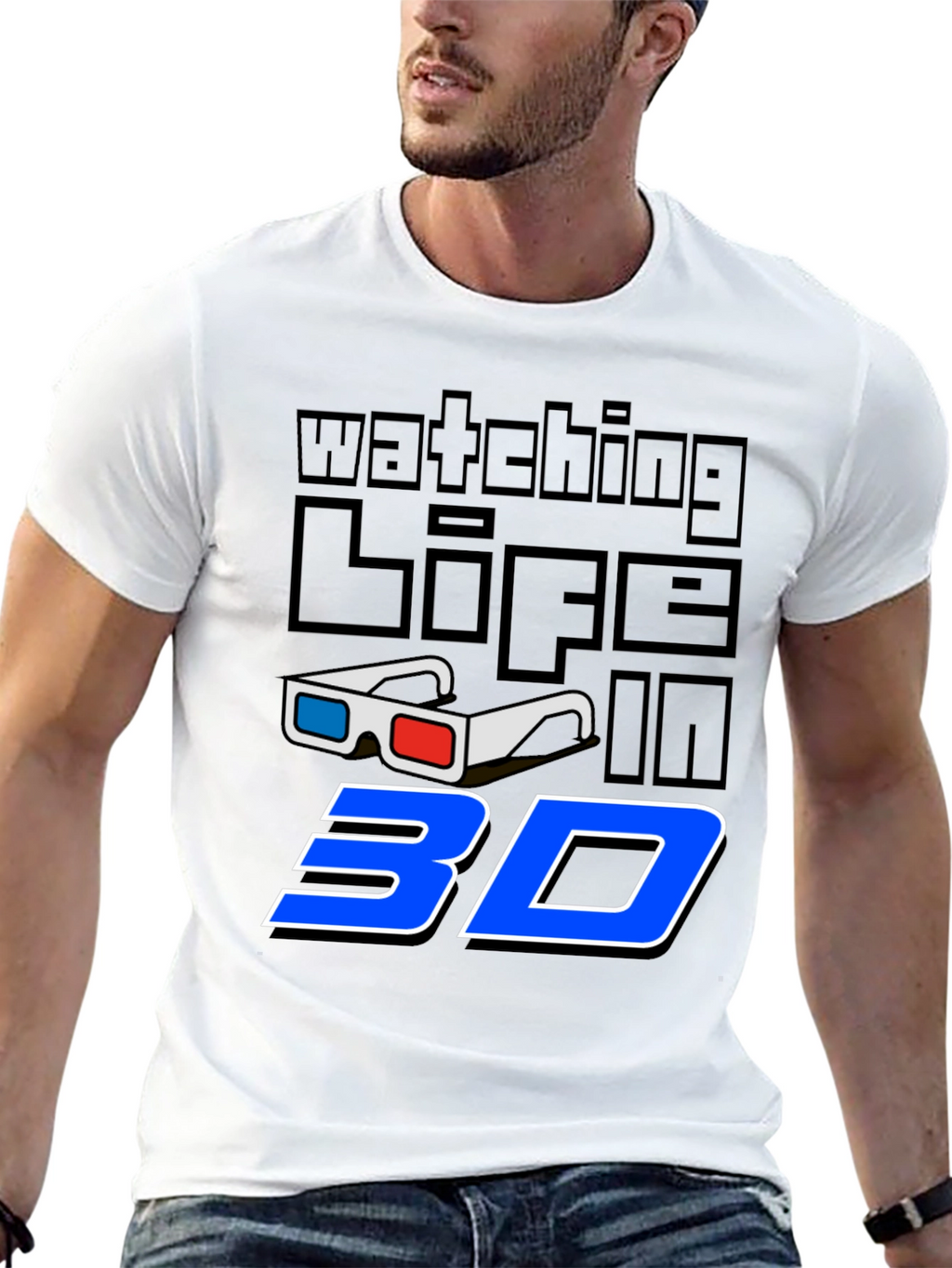 Watching Life in 3D Black Graphic Tee