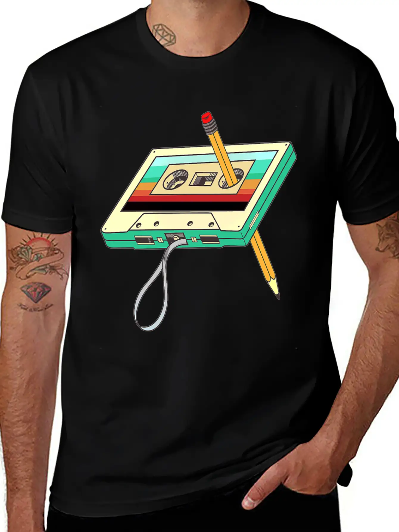 Cassette Tape Pencil 1980s Retro Vintage Unisex Casual T-Shirt – Clean Design For Daily Comfort