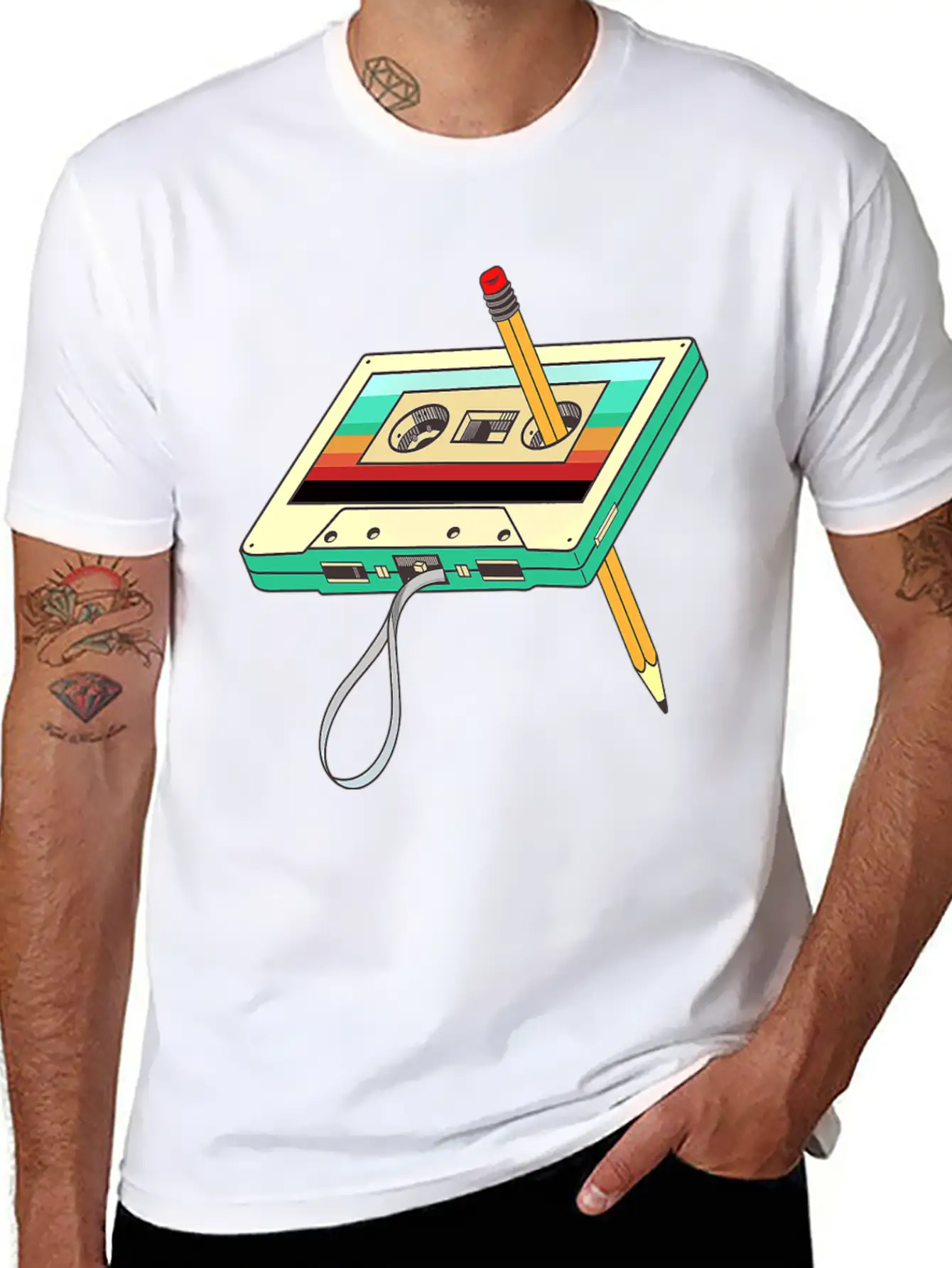 Cassette Tape Pencil 1980s Retro Vintage Unisex Casual T-Shirt – Clean Design For Daily Comfort