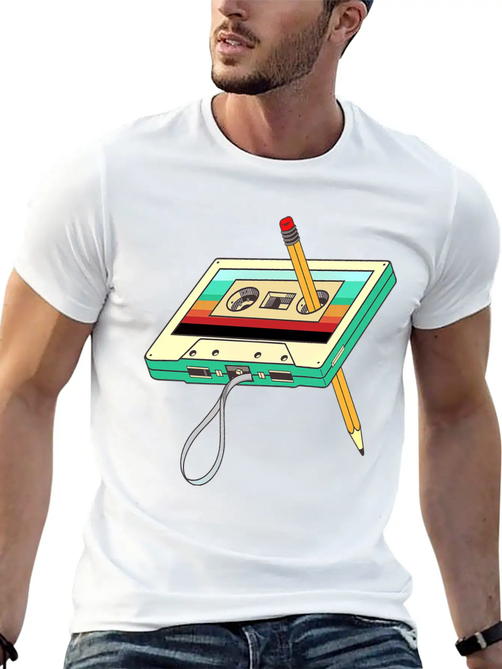 Cassette Tape Pencil 1980s Retro Vintage Unisex Casual T-Shirt – Clean Design For Daily Comfort