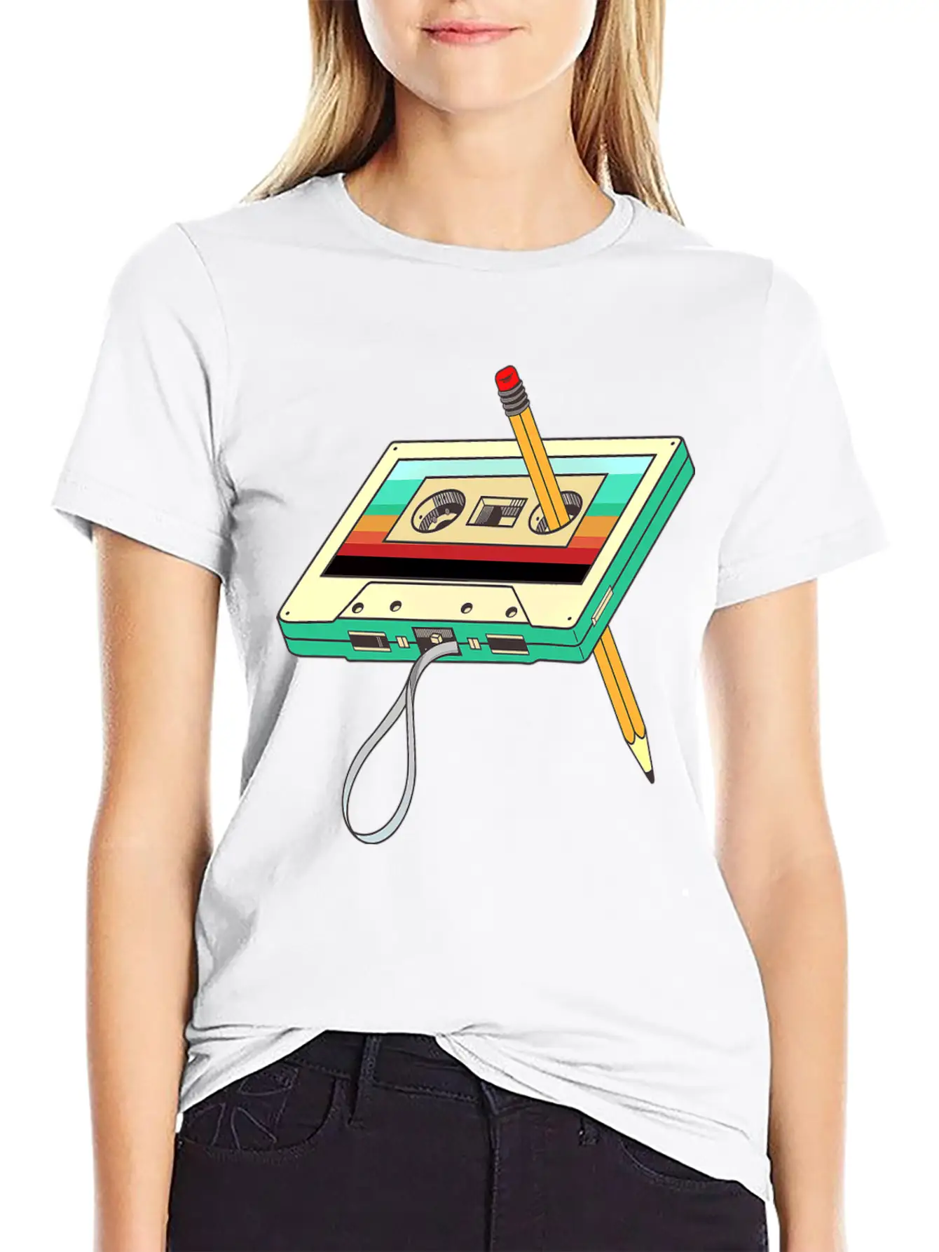 Cassette Tape Pencil 1980s Retro Vintage Unisex Casual T-Shirt – Clean Design For Daily Comfort