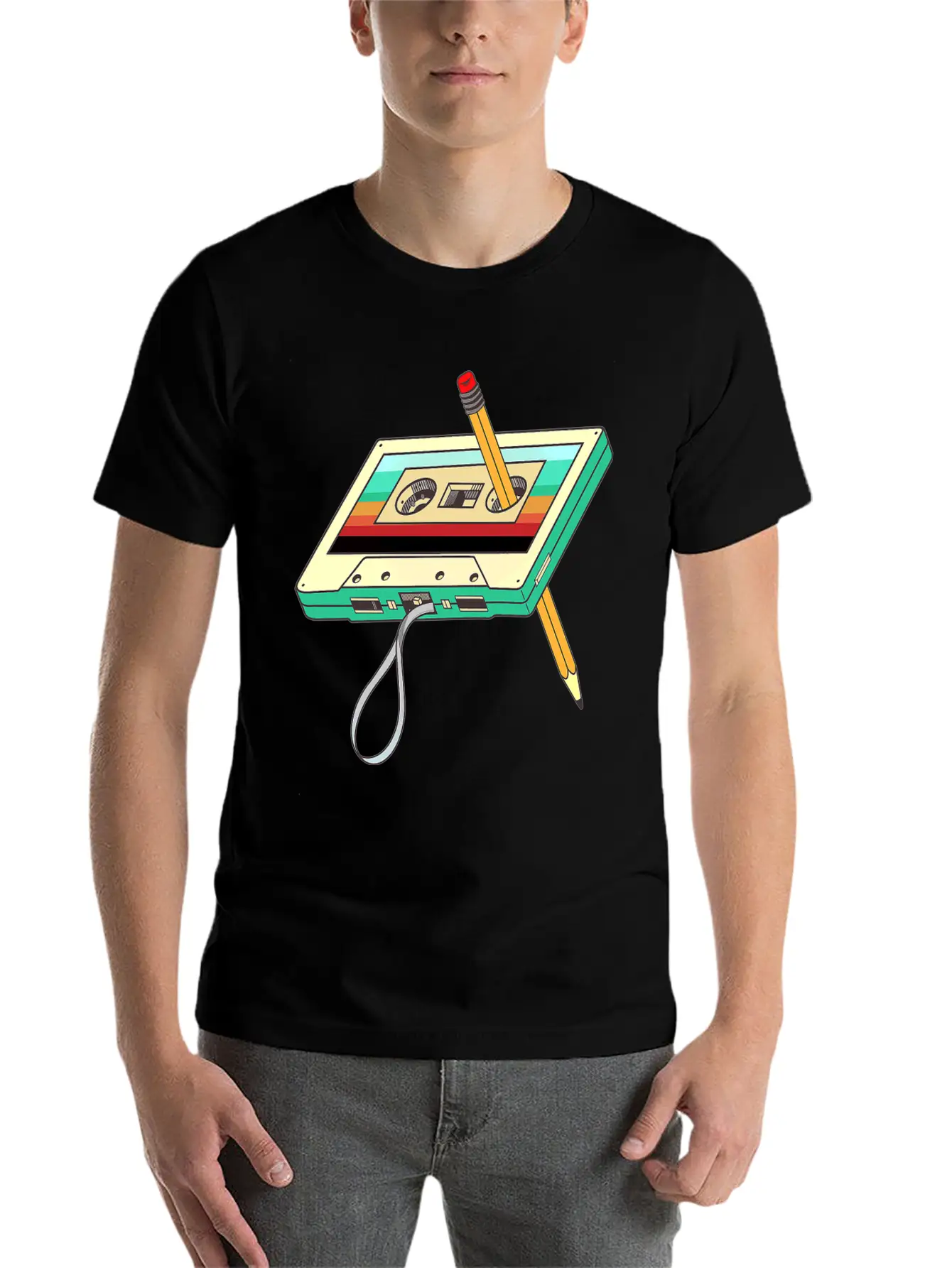 Cassette Tape Pencil 1980s Retro Vintage Unisex Casual T-Shirt – Clean Design For Daily Comfort