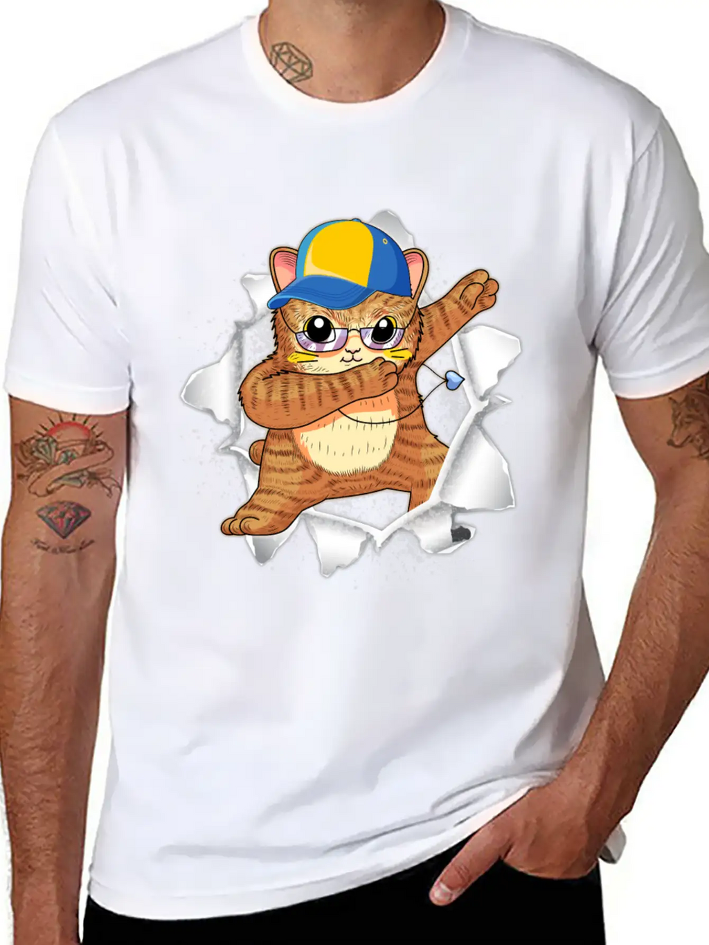 Cat Appeared Torn Tee Basic Graphic T-Shirt – Daily Comfort In Soft Cotton