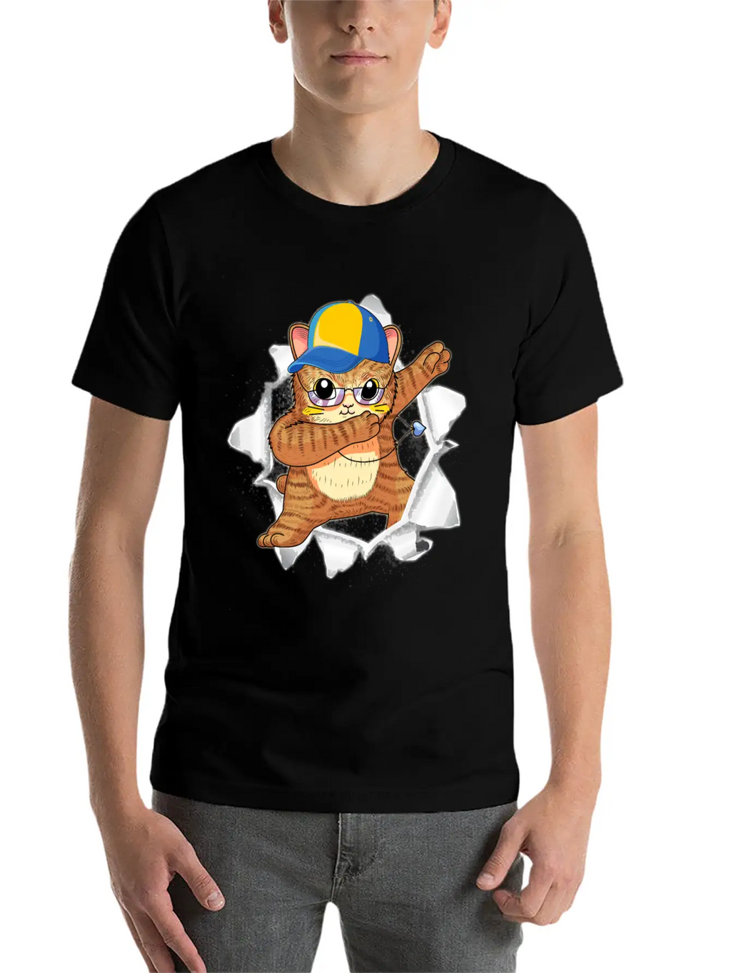 Cat Appeared Torn Tee Basic Graphic T-Shirt – Daily Comfort In Soft Cotton