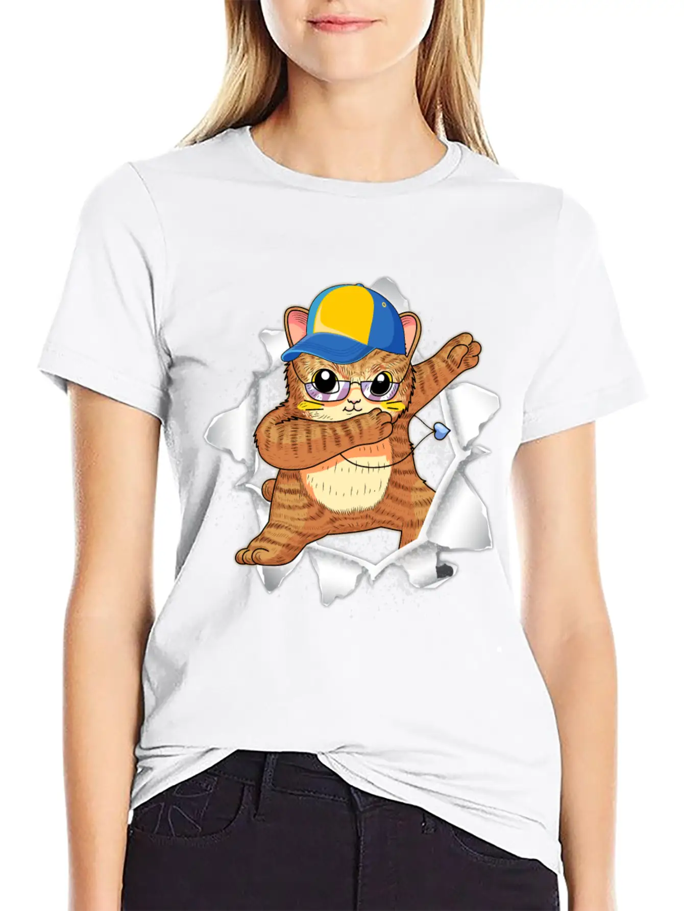 Cat Appeared Torn Tee Basic Graphic T-Shirt – Daily Comfort In Soft Cotton