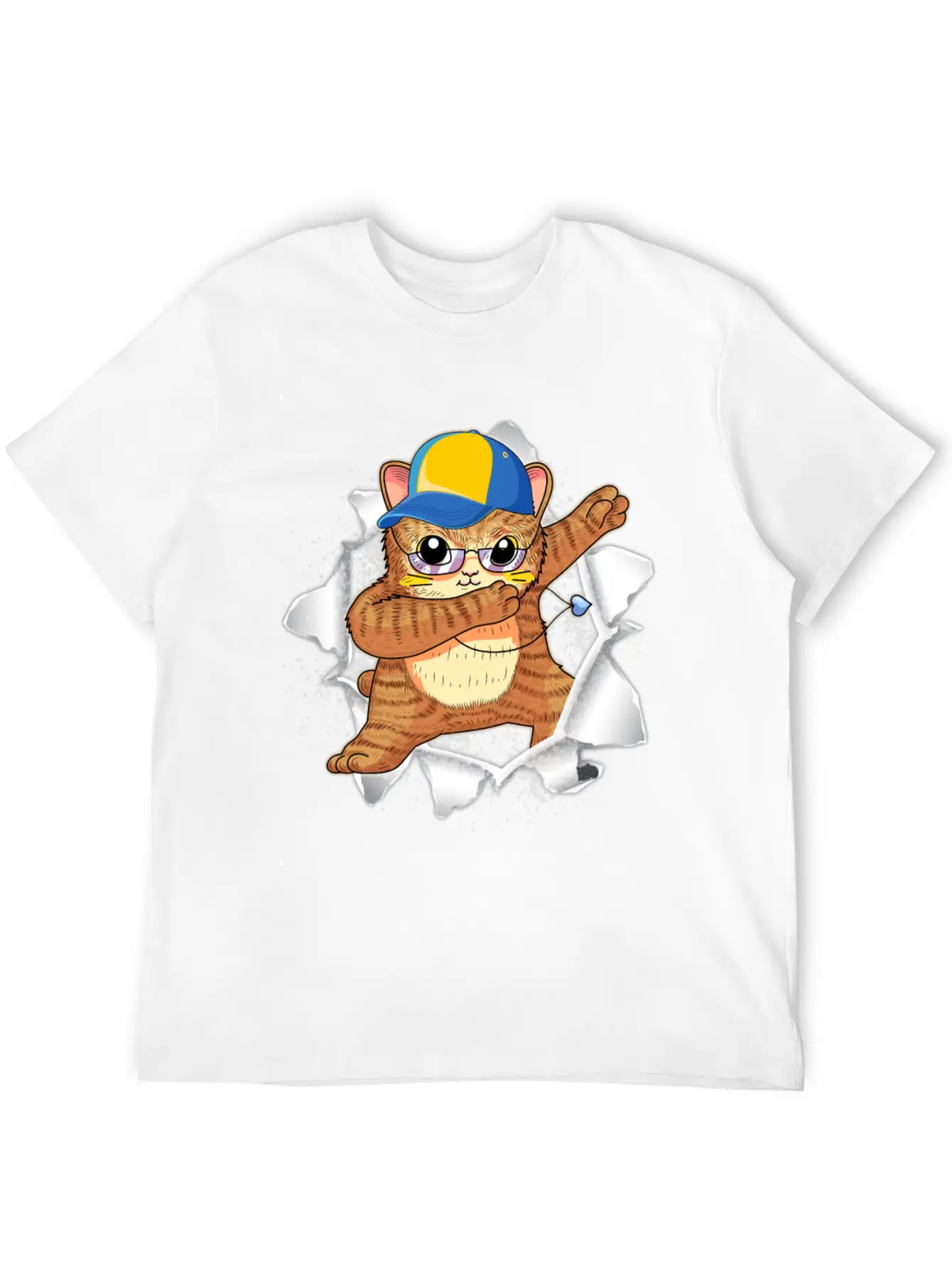 Cat Appeared Torn Tee Basic Graphic T-Shirt – Daily Comfort In Soft Cotton