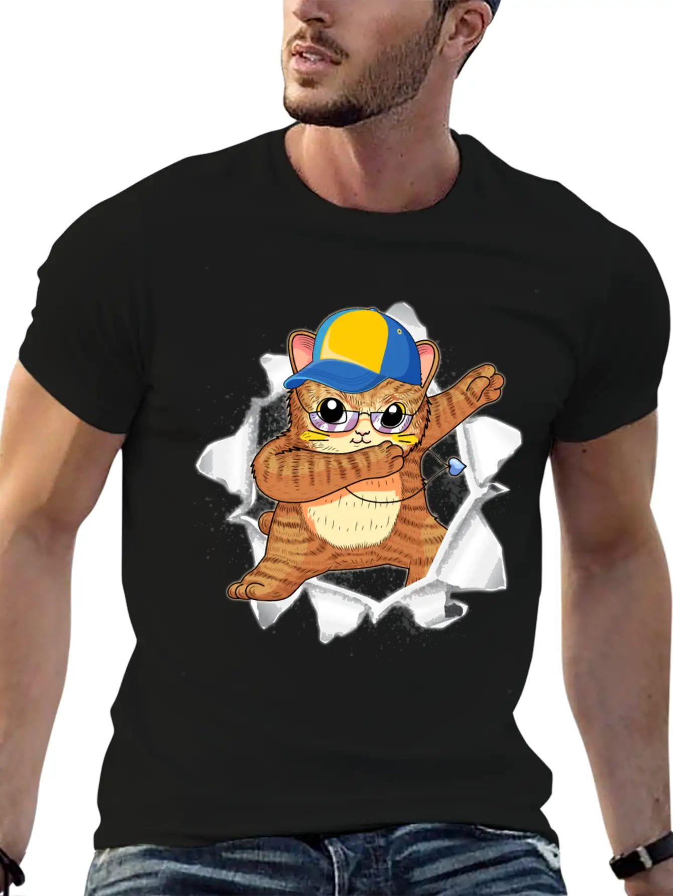 Cat Appeared Torn Tee Basic Graphic T-Shirt – Daily Comfort In Soft Cotton