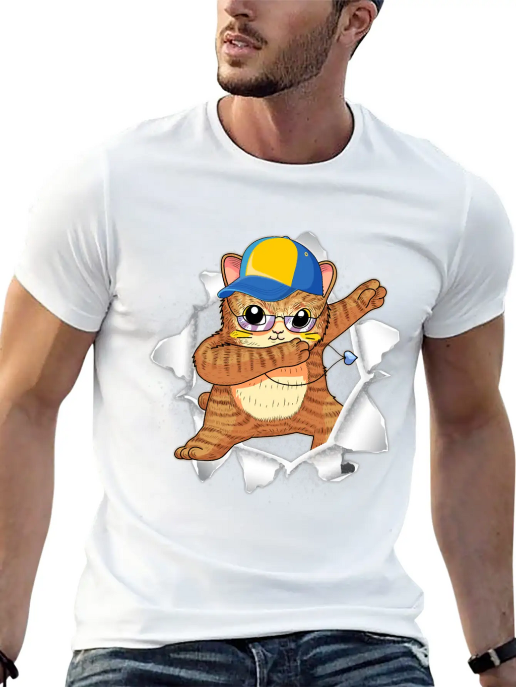 Cat Appeared Torn Tee Basic Graphic T-Shirt – Daily Comfort In Soft Cotton