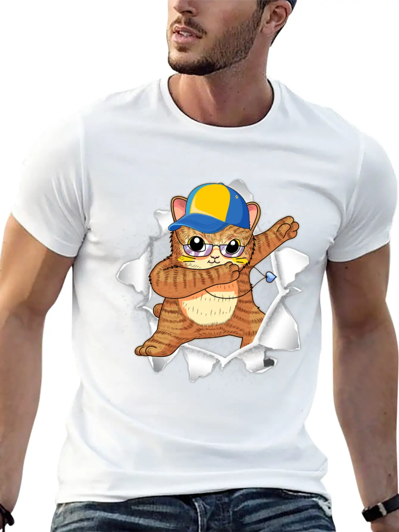 Cat Appeared Torn Tee Basic Graphic T-Shirt – Daily Comfort In Soft Cotton