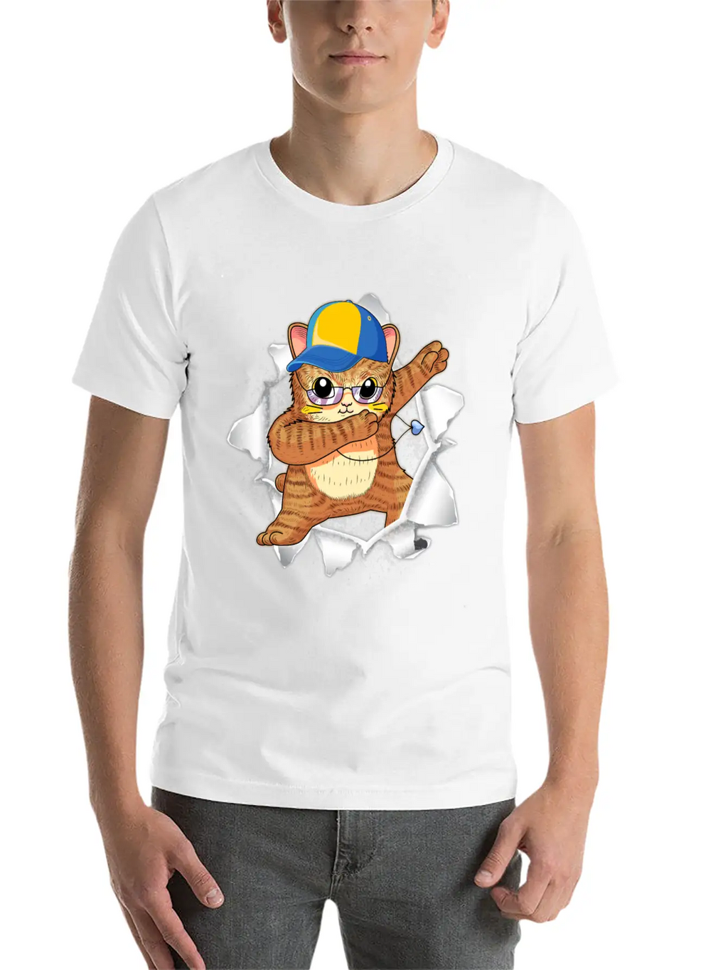 Cat Appeared Torn Tee Basic Graphic T-Shirt – Daily Comfort In Soft Cotton
