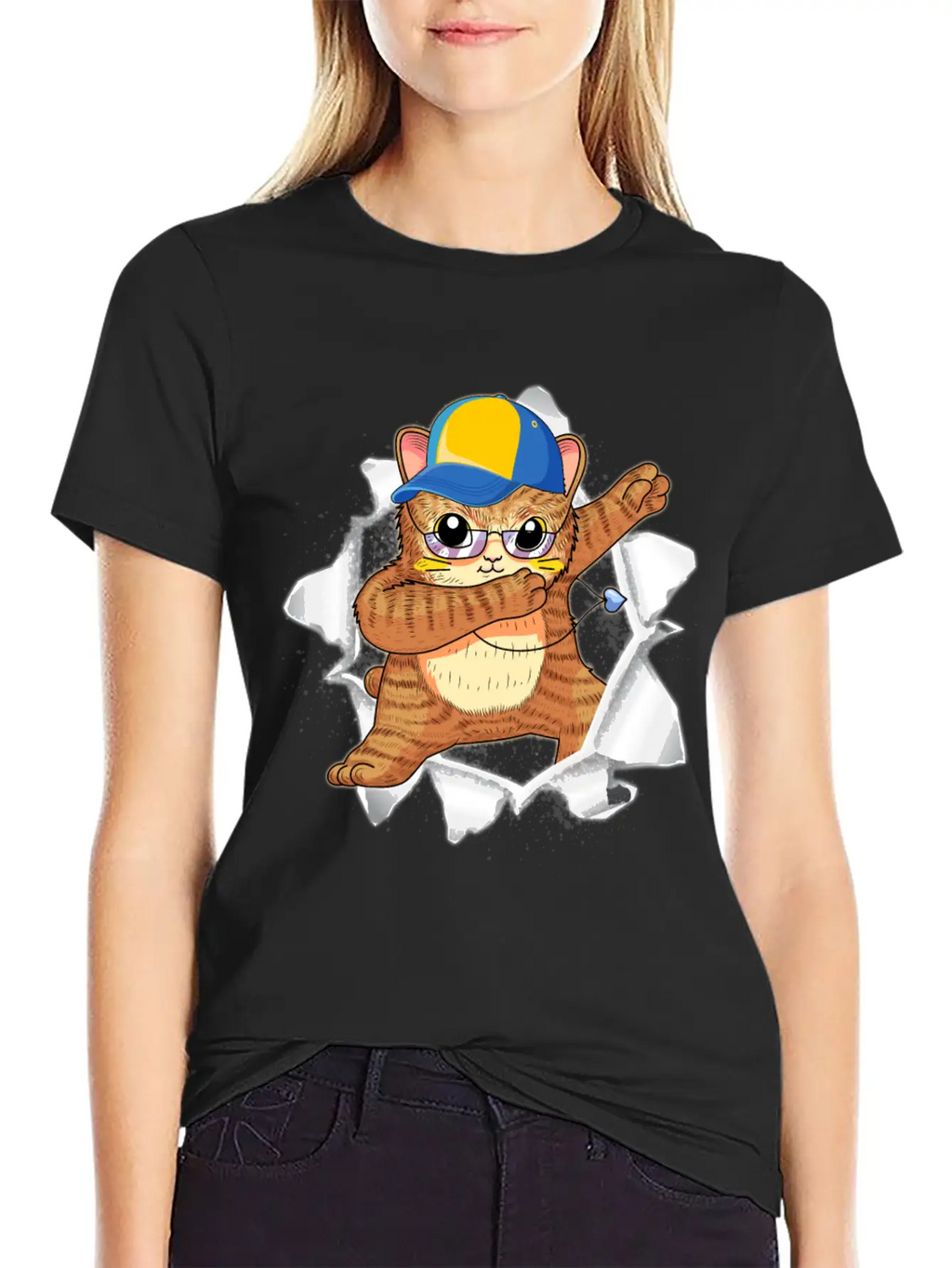 Cat Appeared Torn Tee Basic Graphic T-Shirt – Daily Comfort In Soft Cotton