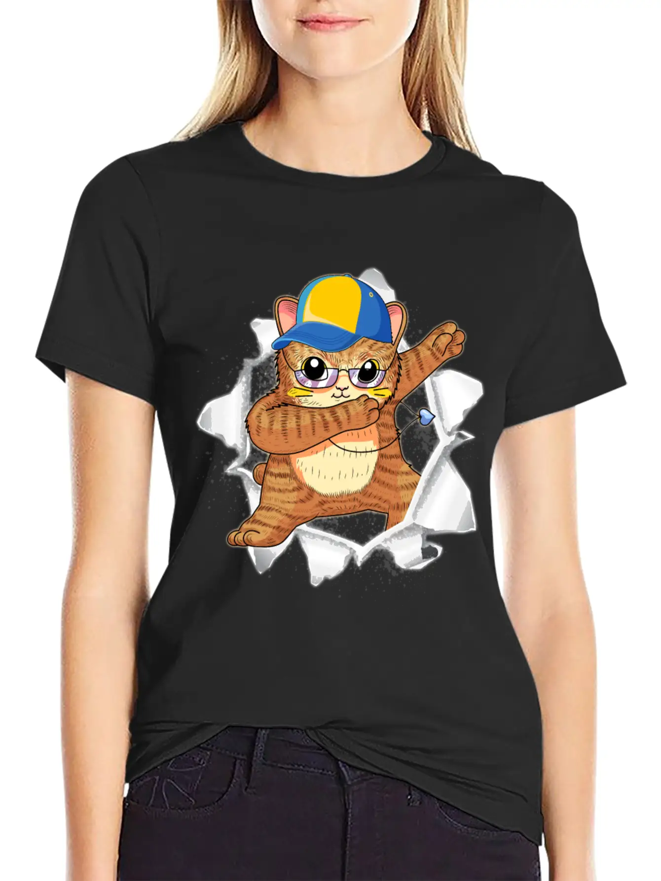 Cat Appeared Torn Tee Basic Graphic T-Shirt – Daily Comfort In Soft Cotton