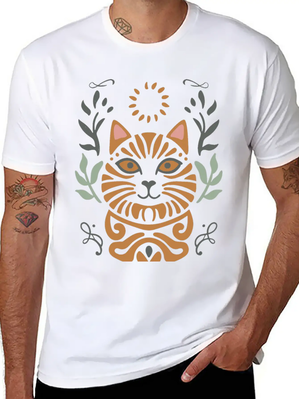 Cat Boho Style Design Basic Graphic T-Shirt – Daily Comfort In Soft Cotton