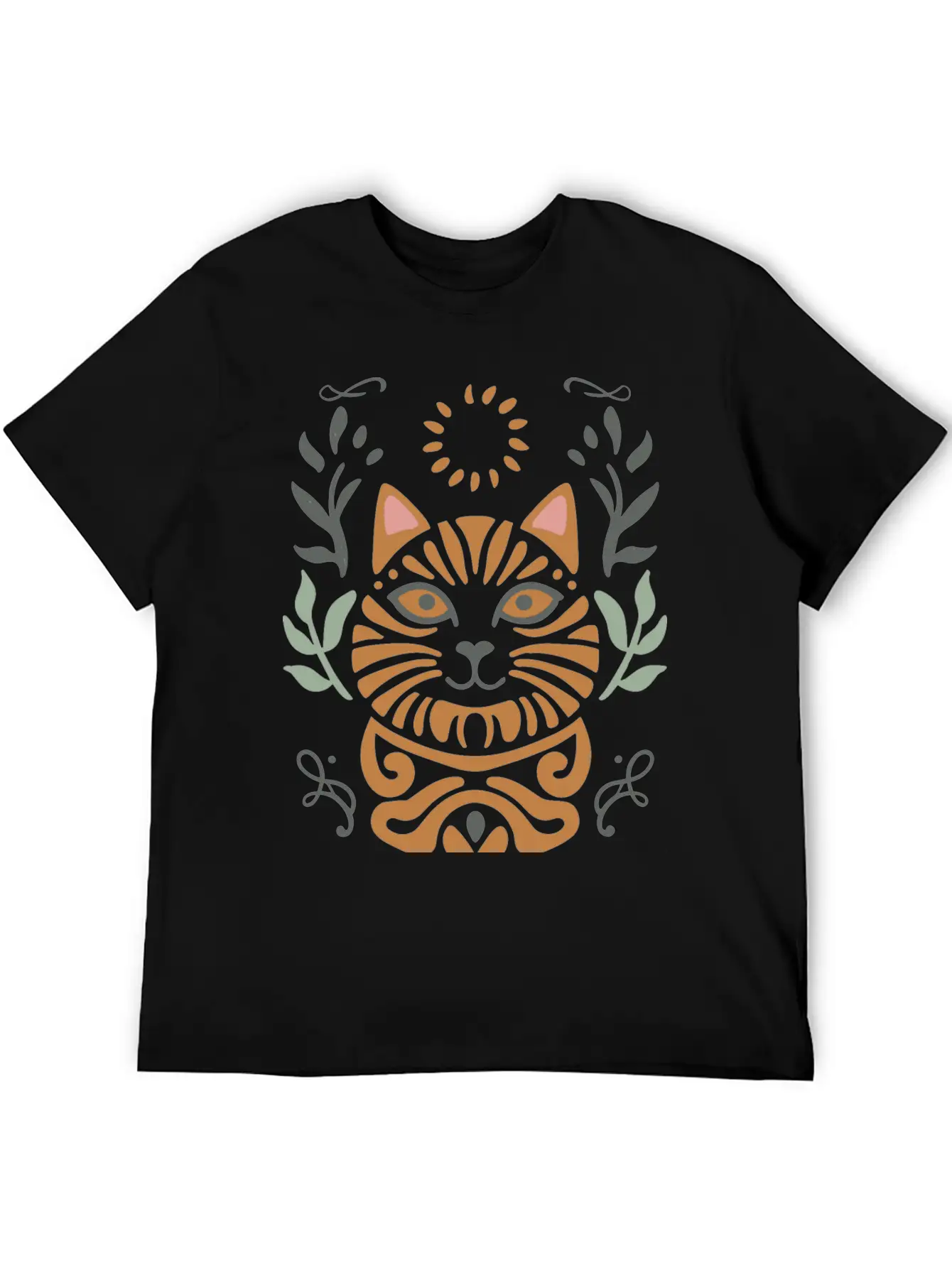 Cat Boho Style Design Basic Graphic T-Shirt – Daily Comfort In Soft Cotton