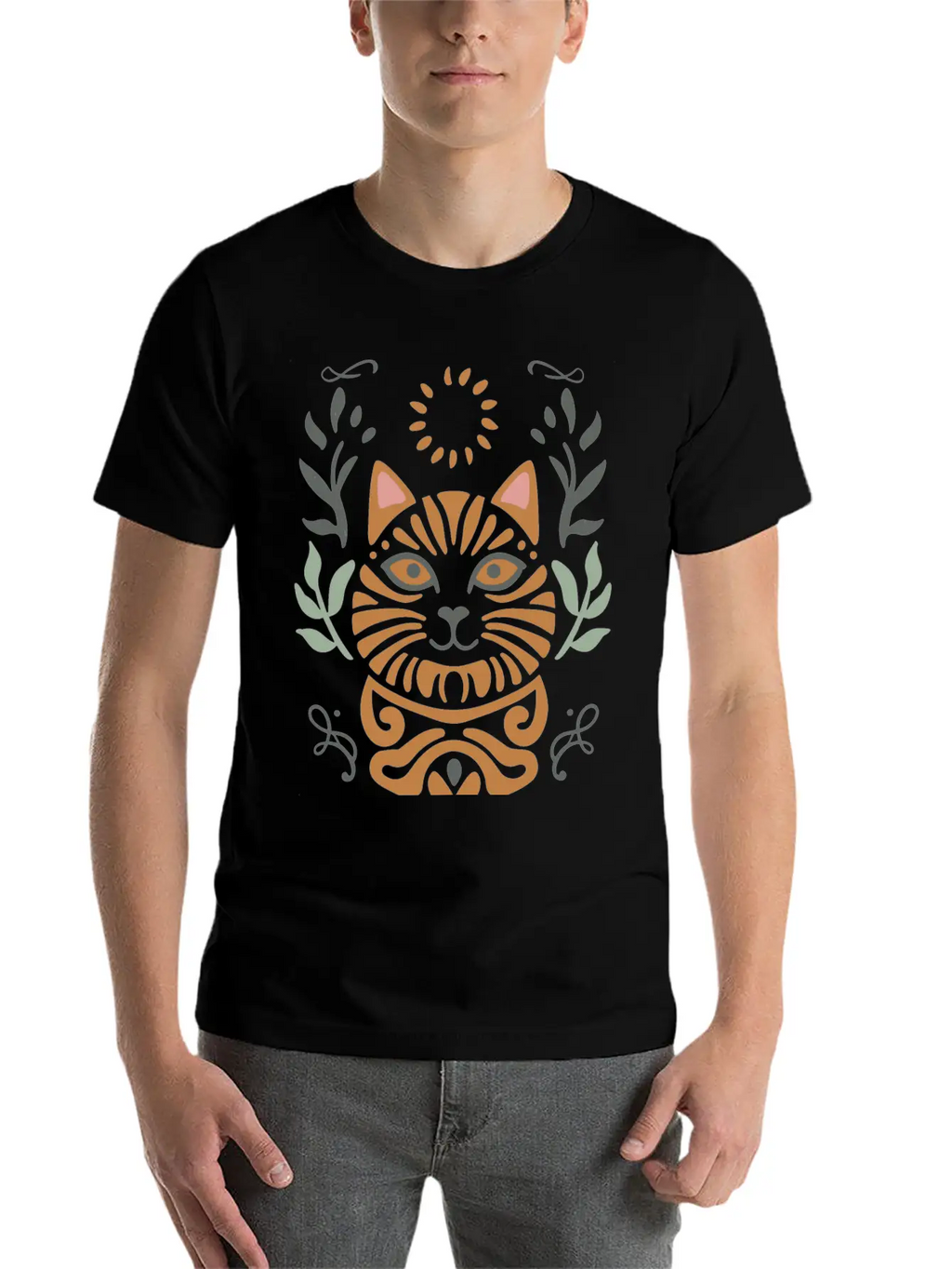 Cat Boho Style Design Basic Graphic T-Shirt – Daily Comfort In Soft Cotton