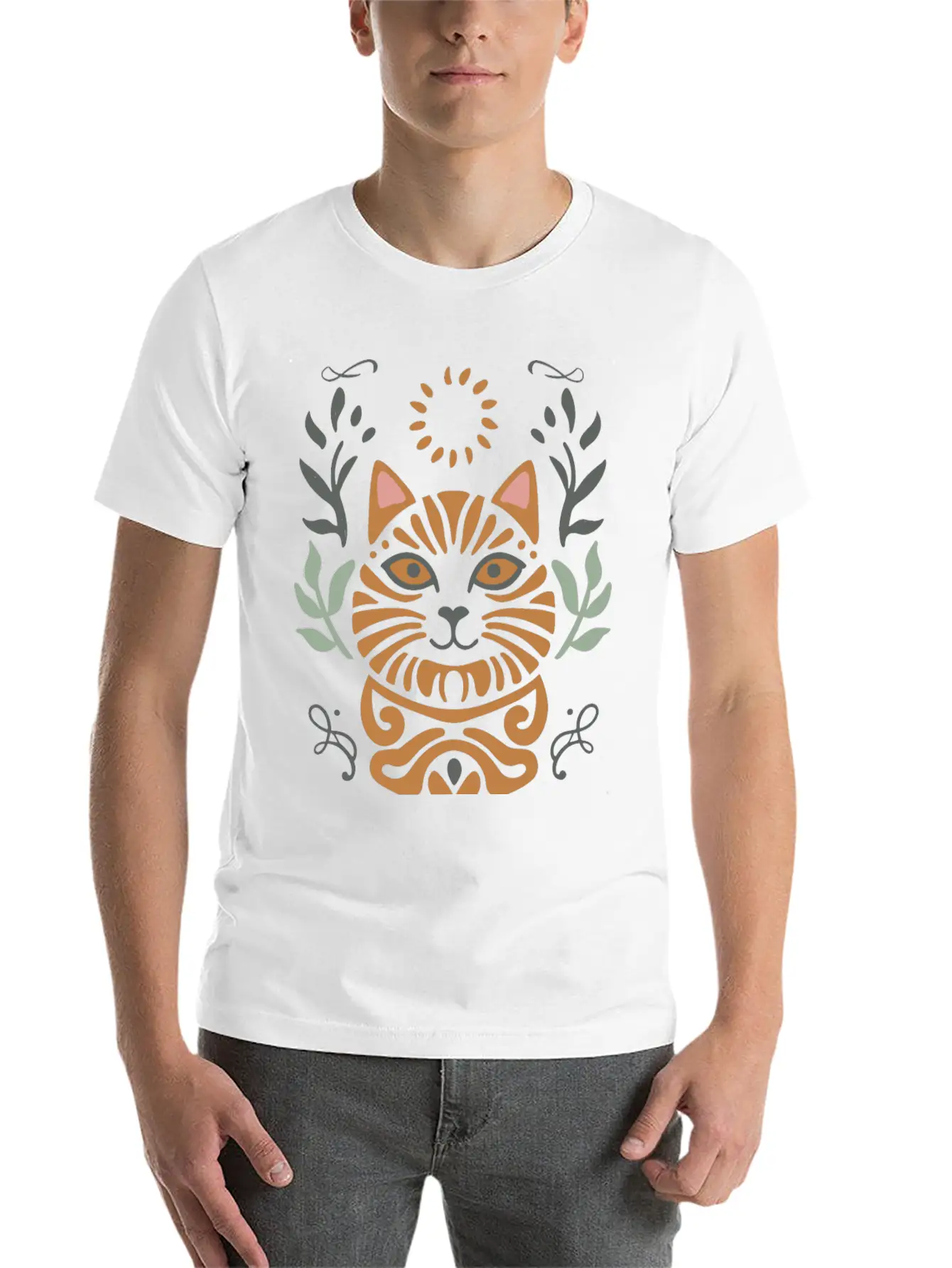 Cat Boho Style Design Basic Graphic T-Shirt – Daily Comfort In Soft Cotton