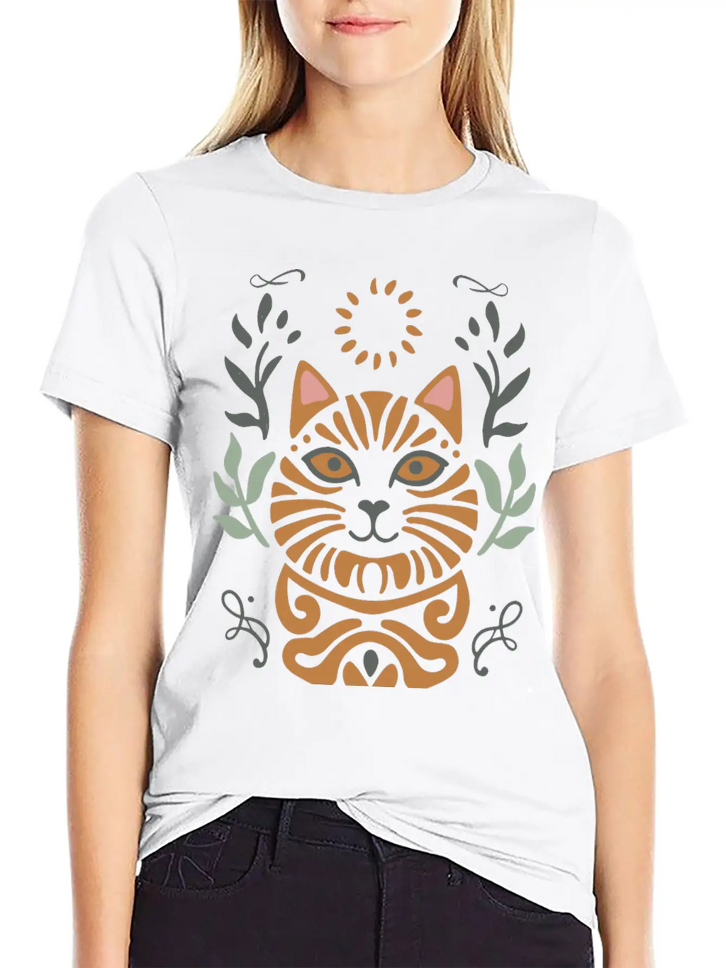 Cat Boho Style Design Basic Graphic T-Shirt – Daily Comfort In Soft Cotton