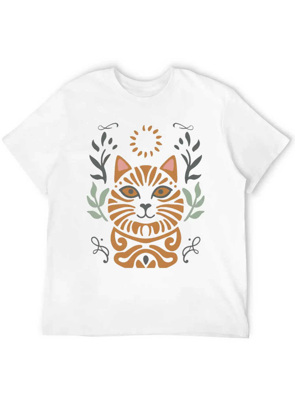 Cat Boho Style Design Basic Graphic T-Shirt – Daily Comfort In Soft Cotton