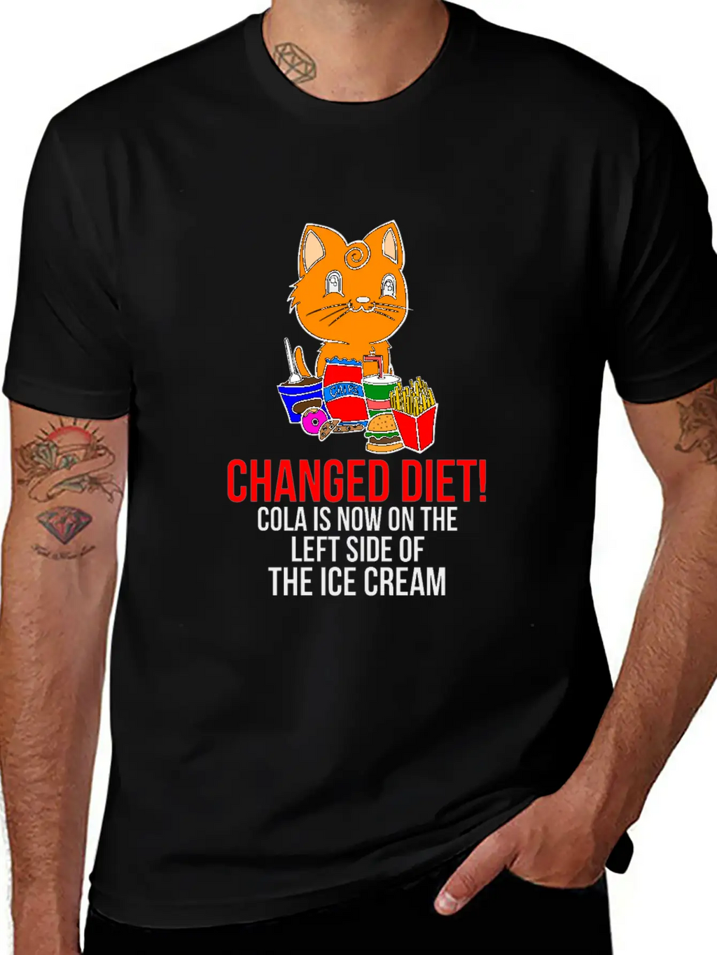 Cat Change Of Diet Humorous Saying Men Breathable Graphic T-Shirt – Perfect For Casual Days