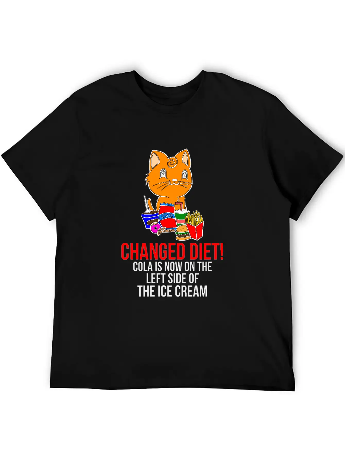 Cat Change Of Diet Humorous Saying Men Breathable Graphic T-Shirt – Perfect For Casual Days