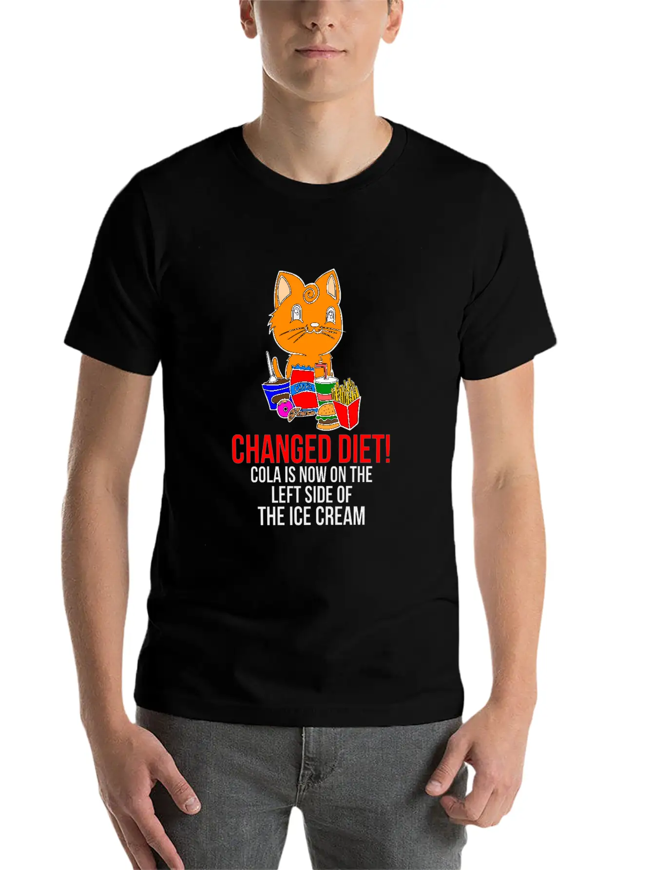 Cat Change Of Diet Humorous Saying Men Breathable Graphic T-Shirt – Perfect For Casual Days