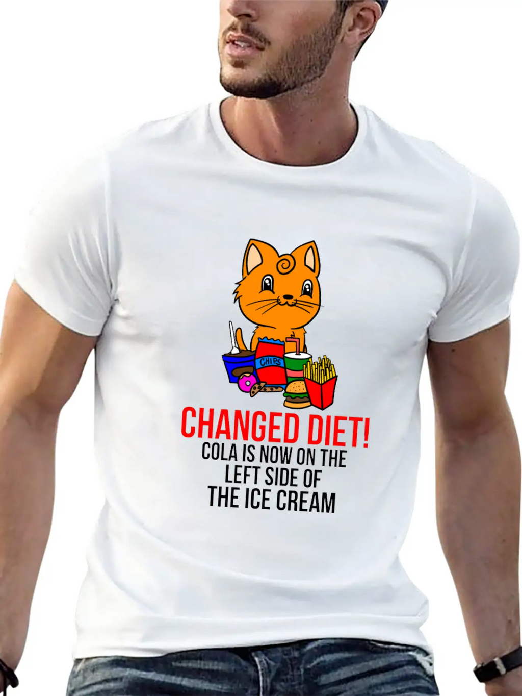 Cat Change Of Diet Humorous Saying Men Breathable Graphic T-Shirt – Perfect For Casual Days
