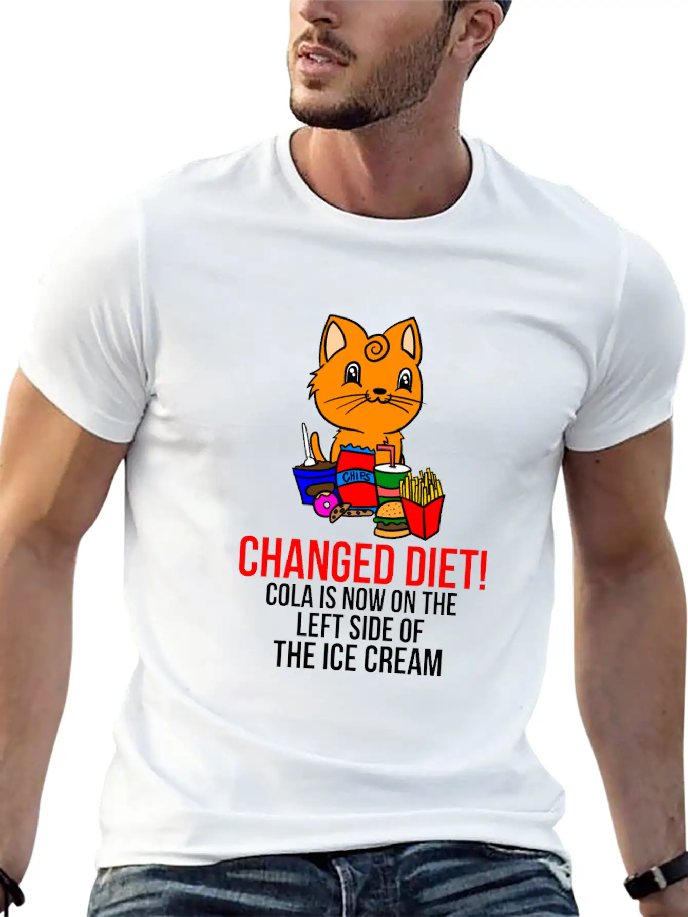 Cat Change Of Diet Humorous Saying Men Breathable Graphic T-Shirt – Perfect For Casual Days