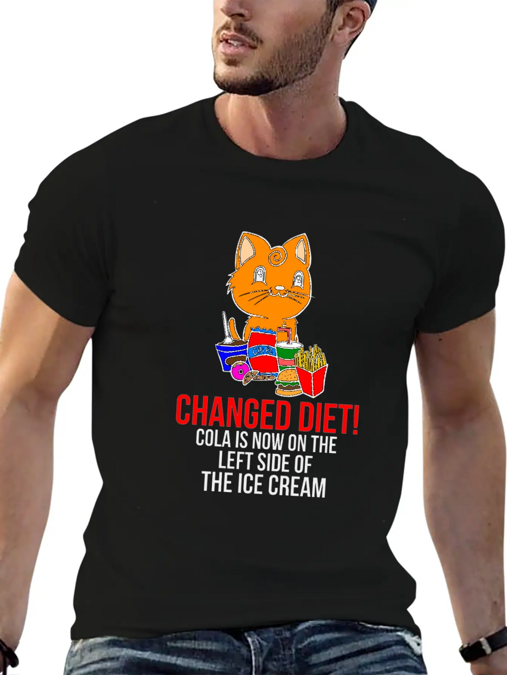 Cat Change Of Diet Humorous Saying Men Breathable Graphic T-Shirt – Perfect For Casual Days