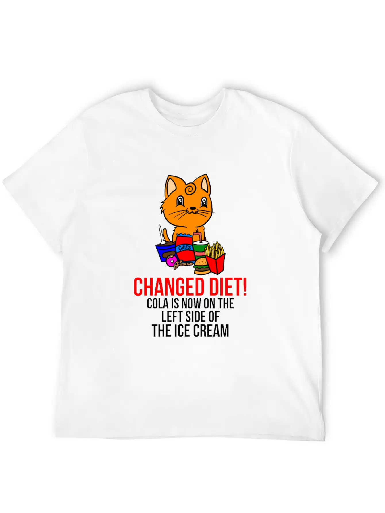 Cat Change Of Diet Humorous Saying Men Breathable Graphic T-Shirt – Perfect For Casual Days